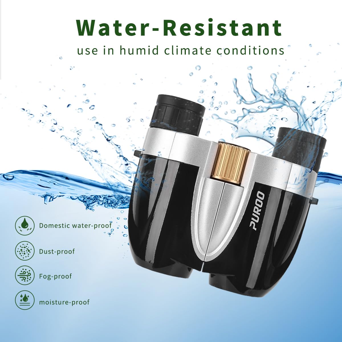 Puroo Compact Binoculars For Adults Kids,10X25 High Powered Waterproof,Fogproof, Shockproof,Small Binoculars For Bird Watching,Concerts,Cruise Travel,Hunting,Stargazing,Hiking,Black