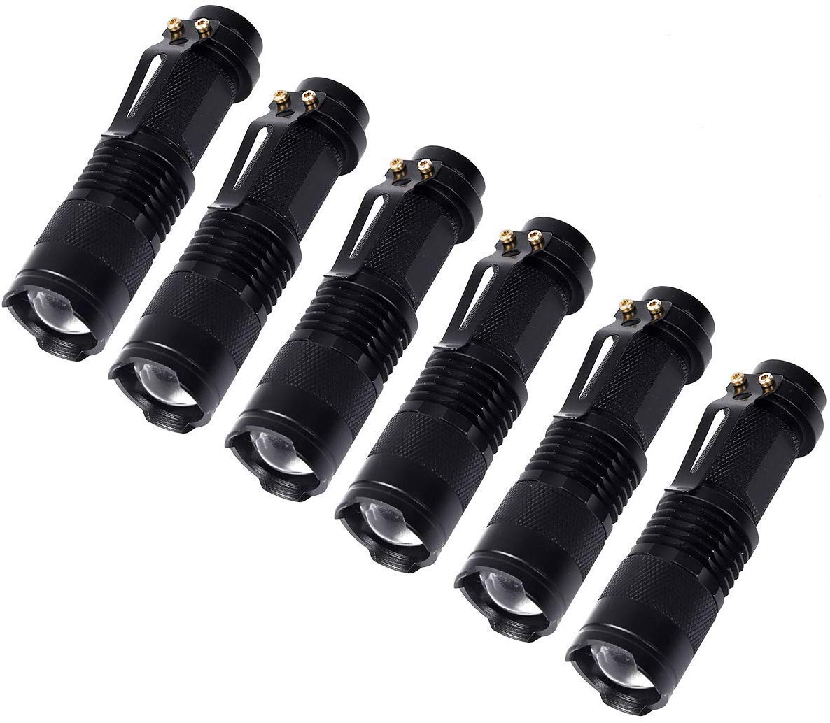 Kunhe 6 Pack Small Mini Led Flashlight Single Mode Zoomable Flashlights Aa Battery Powerful Flashlights With Pocket Clip Portable Bulk Edc Pen Flash Light For Christmas 