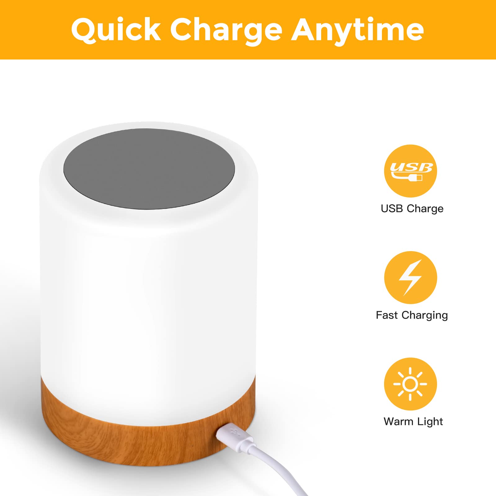 Inflelos Night Light Touch Lamp, Led Table Lamp Bedside Lamp Rgb Table Lamp Bedroom Lamp With Touch Sensor, Portable Desk Lamp Built-In Battery Rechargeable Dimmable, 3 Intensity White Warm Light.