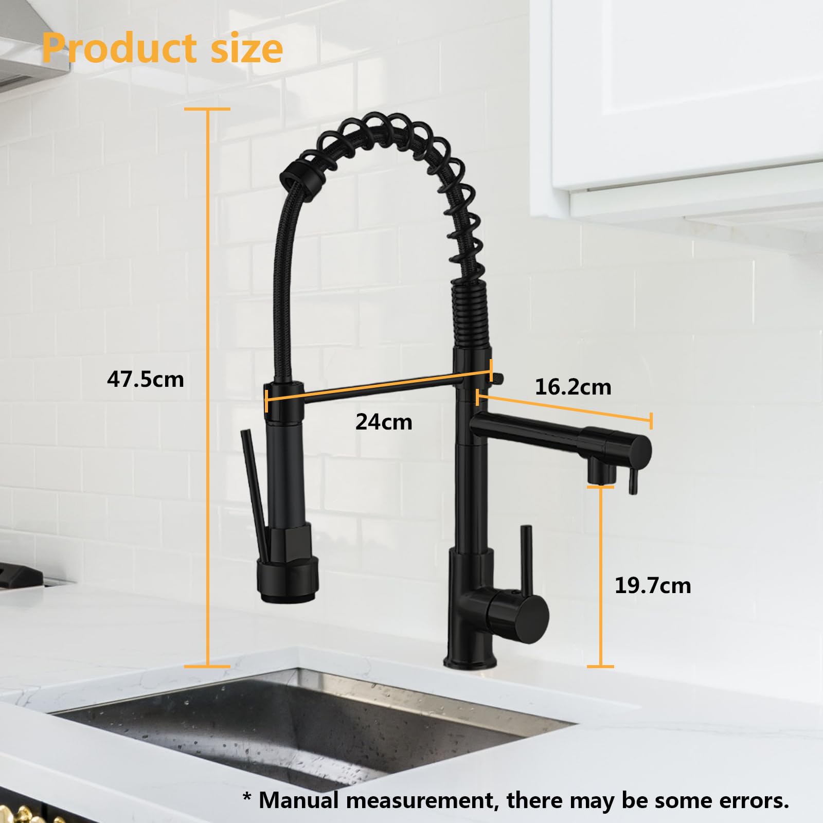 Nxxcli Commercial Kitchen Faucet With Pull Down Sprayer,Black Kitchen Sink Faucet With Pot Filler,Dual Spout Spring Stainless Steel Kitchen Faucets Pull-Out Kitchen Faucet For Rv, Farmhouse, Camper