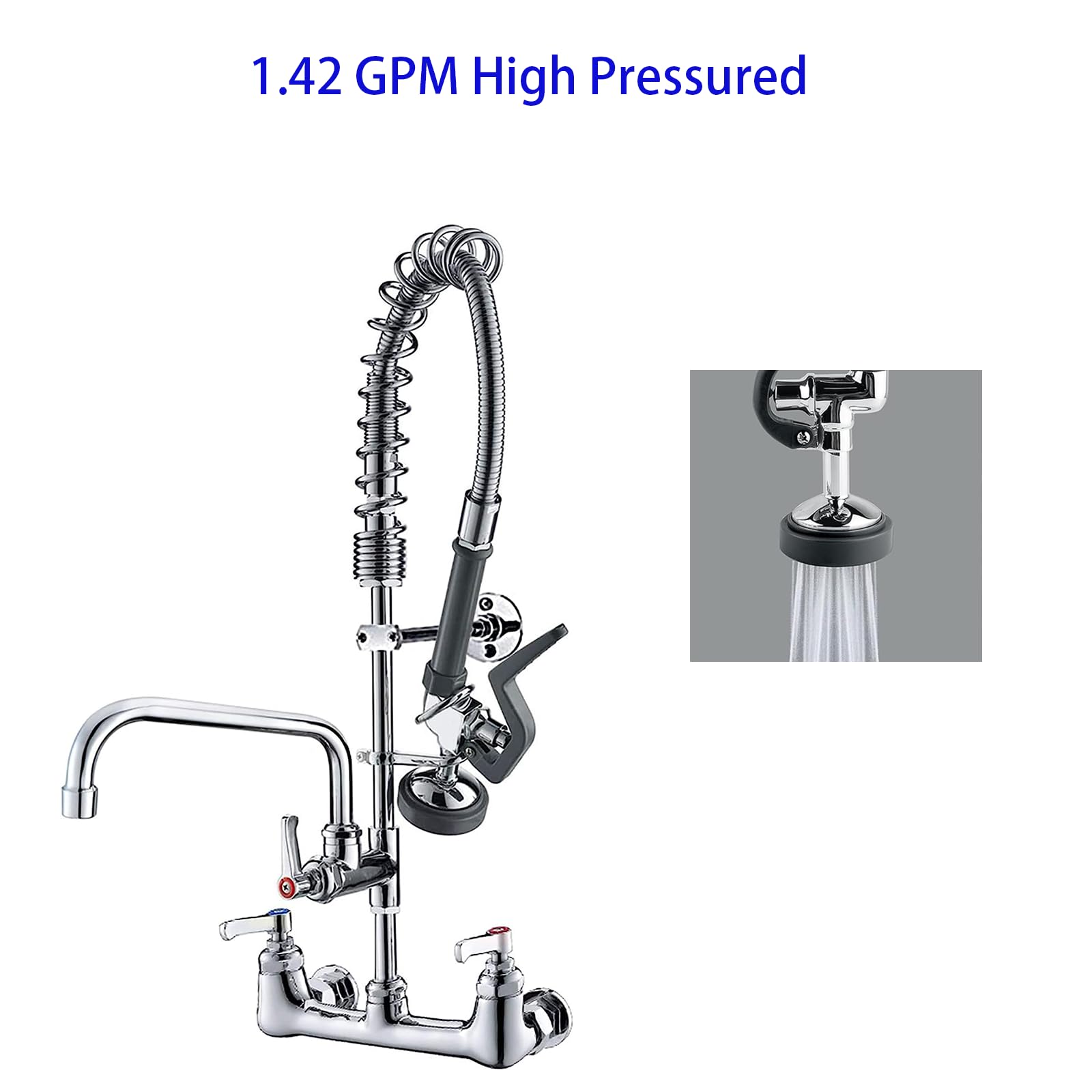 Gryong Pre Rinse Sprayer Sink Sprayer Replacement Spray Valve For Commercial Sink Faucet Polished High Pressured, Black