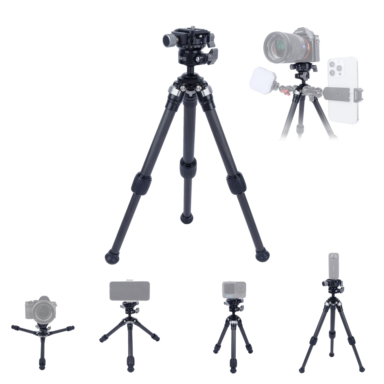 Mechrig Adjustable Carbon Fiber Tripod With 360° Panoramic Metal Ball Head, Compatible With Camera, Phone, Action Cam, Lightweight Travel Tripod For Photography, Vlogging, Live Streaming 61024