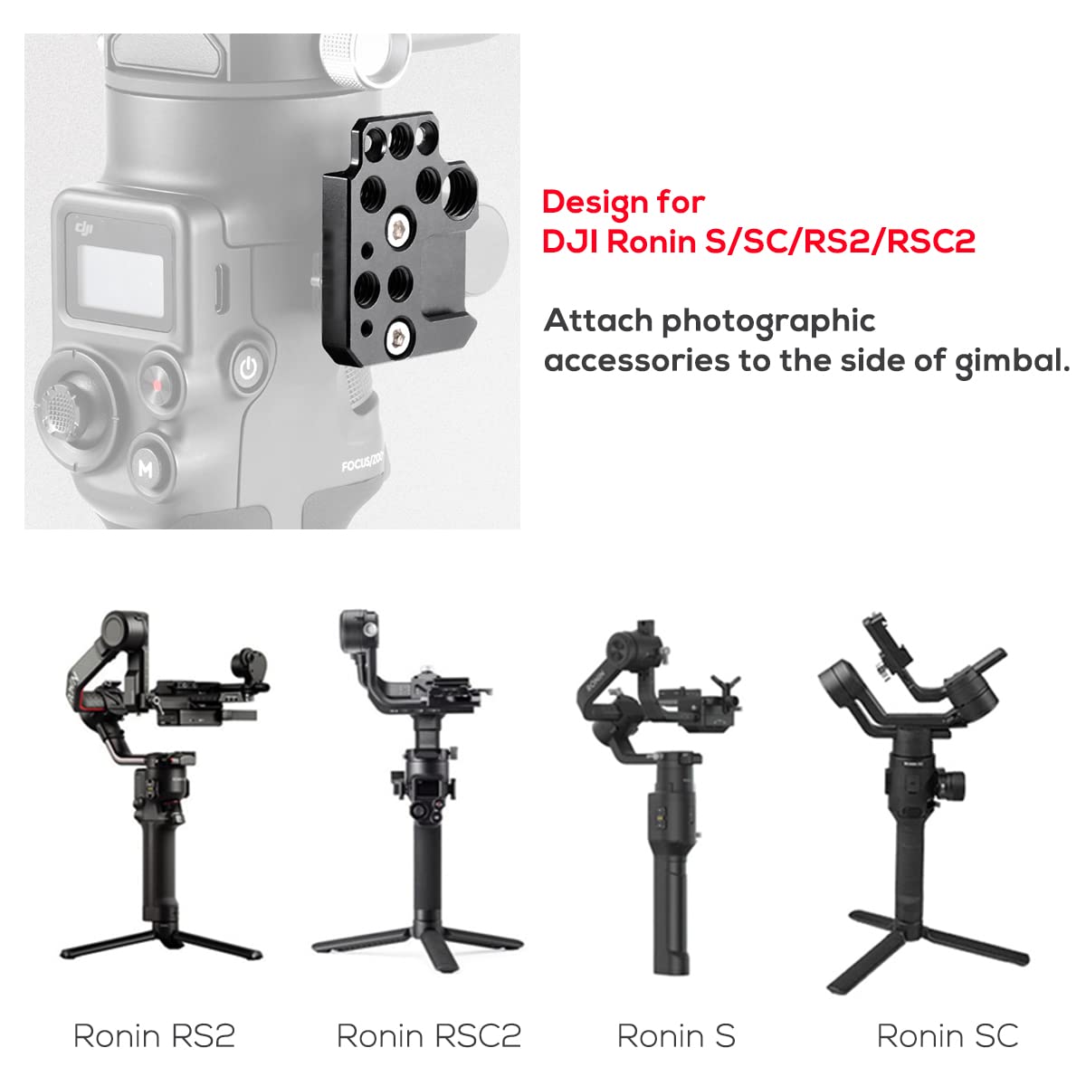 Eaxanpic Side Extension Plate For Dji Ronin S/Sc/Rs2/Rsc2,Monitor Holder Mount With 1/4 3/8 Threaded Holes Cold Shoe, Stabilizer Extension Plate For Video Light, Microphone, Monitor