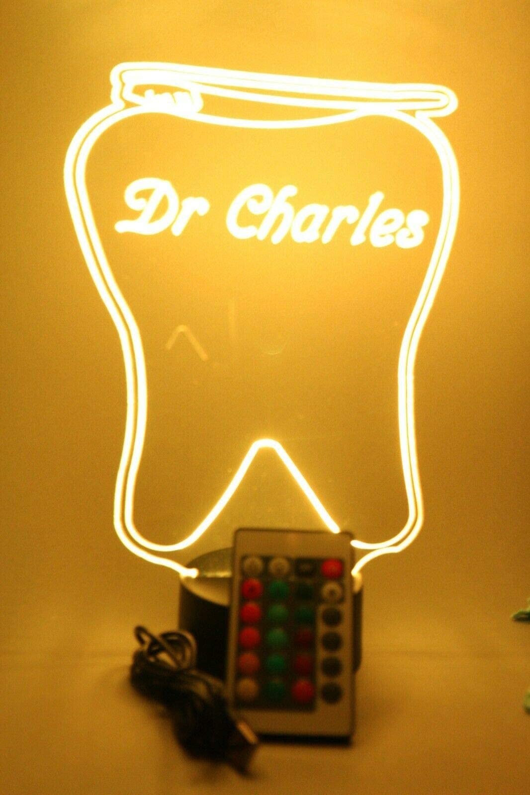Mirror Mania Tooth Light Up Lamp Led Personalized Engraved Tooth And Brush Dental Table Lamp - It'S Wow, Comes With Remote, 16 Color Options, Cord, Stand, Dimmer, Great