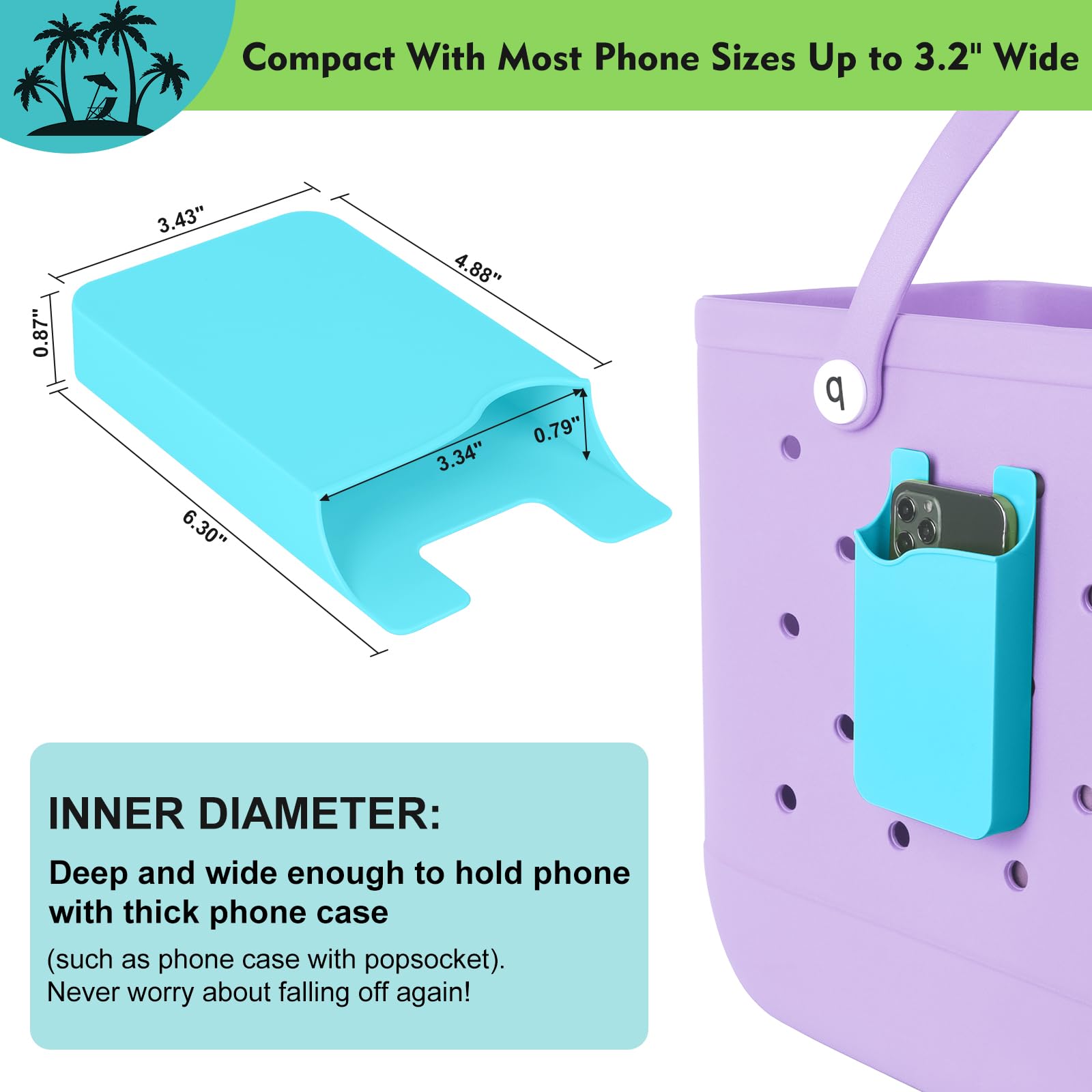 Raymall Phone Holder For Bogg Bag, Accessories For Simple Modern Beach Tote, Universal Abs Hard Plastic Phone Case Holder Accessories For Bogg Bag (Teal)