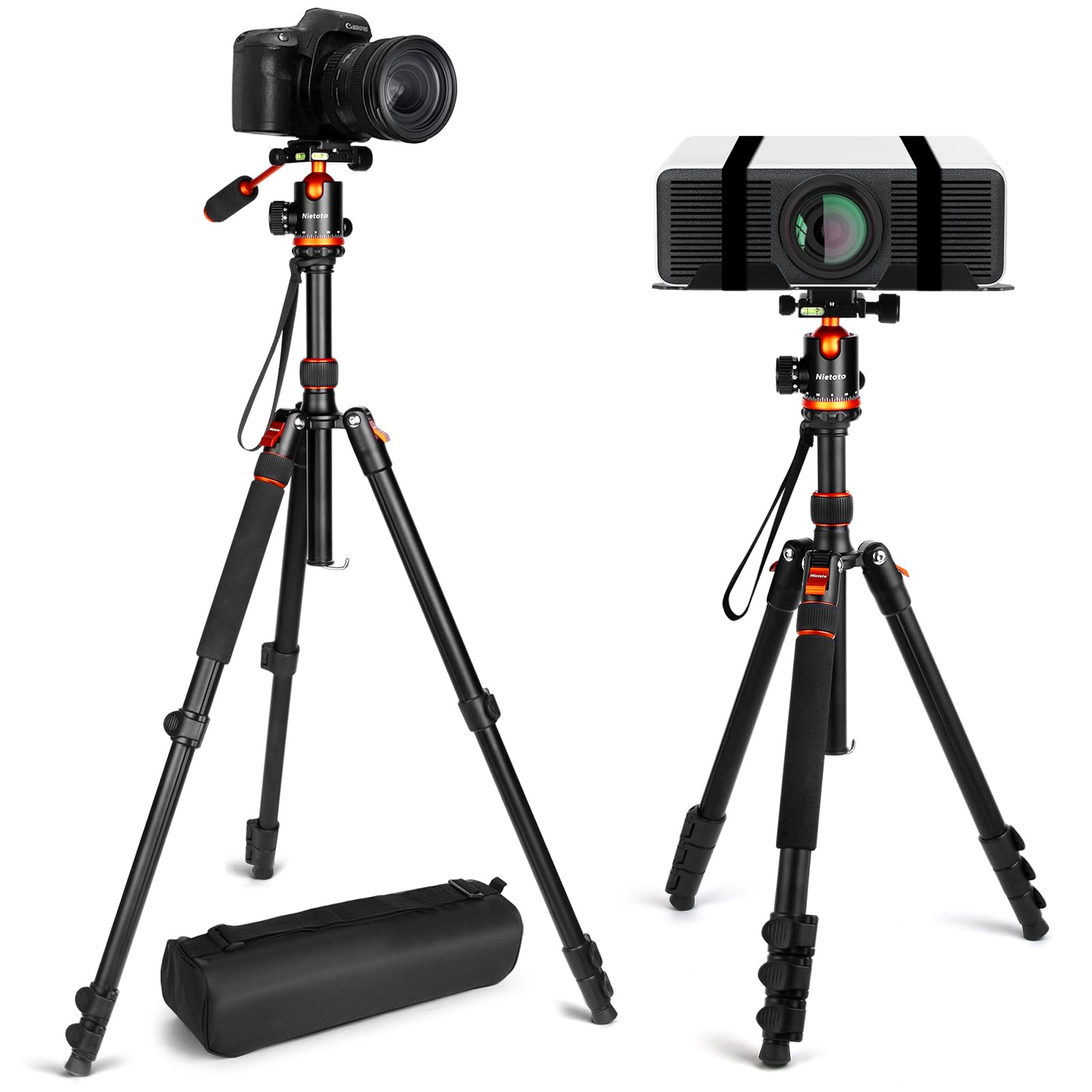 Nietoto Camera Tripods & Projector Stand, 2 In1 Tripod For Camera With Removable Metal Tray, Heavy Duty Tripod For Dslr. Projector. Sheet Music And Tablet, Extra Metal Spikes And Carry Bag.