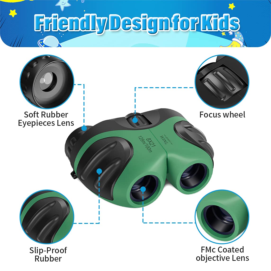 Meet Sun Easter  For 3-12 Years Old Boys, Vnvdflm Compact 8X21 Shock Proof Green Binoculars For Bird Watching Kids Telescope For Teens Toys For 5-10 Years Old Girls (Green)
