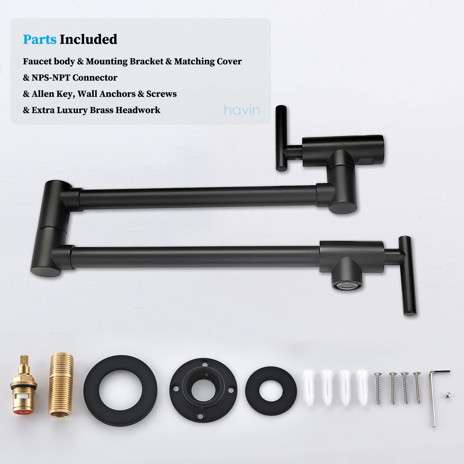 Havin Upside Down Design Pot Filler,Black Color,Wall Mount Pot Filler Faucet, Kitchen Folding Faucet,Coffee Machine Faucet With Stretchable Double Joint Swing Arms, Matte Black