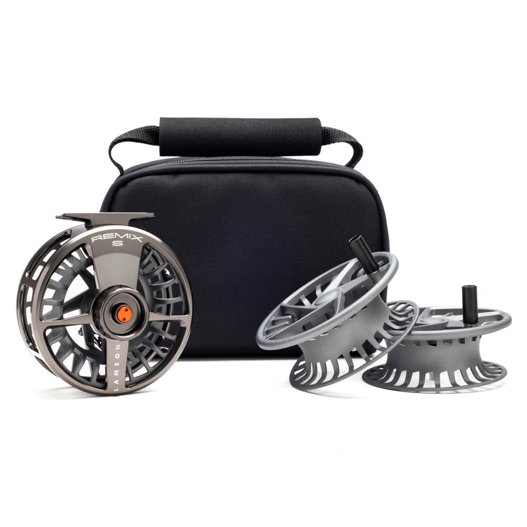 Lamson  Remix S-Series Hd Full Frame Fly Fishing Reel 3-Pack  1 Reel & 2 Bonus Spools + Carrying Case  Large Arbor, Cnc Machined Frame + Pressure Cast Spool, Extra Durable, Nymph, Spey