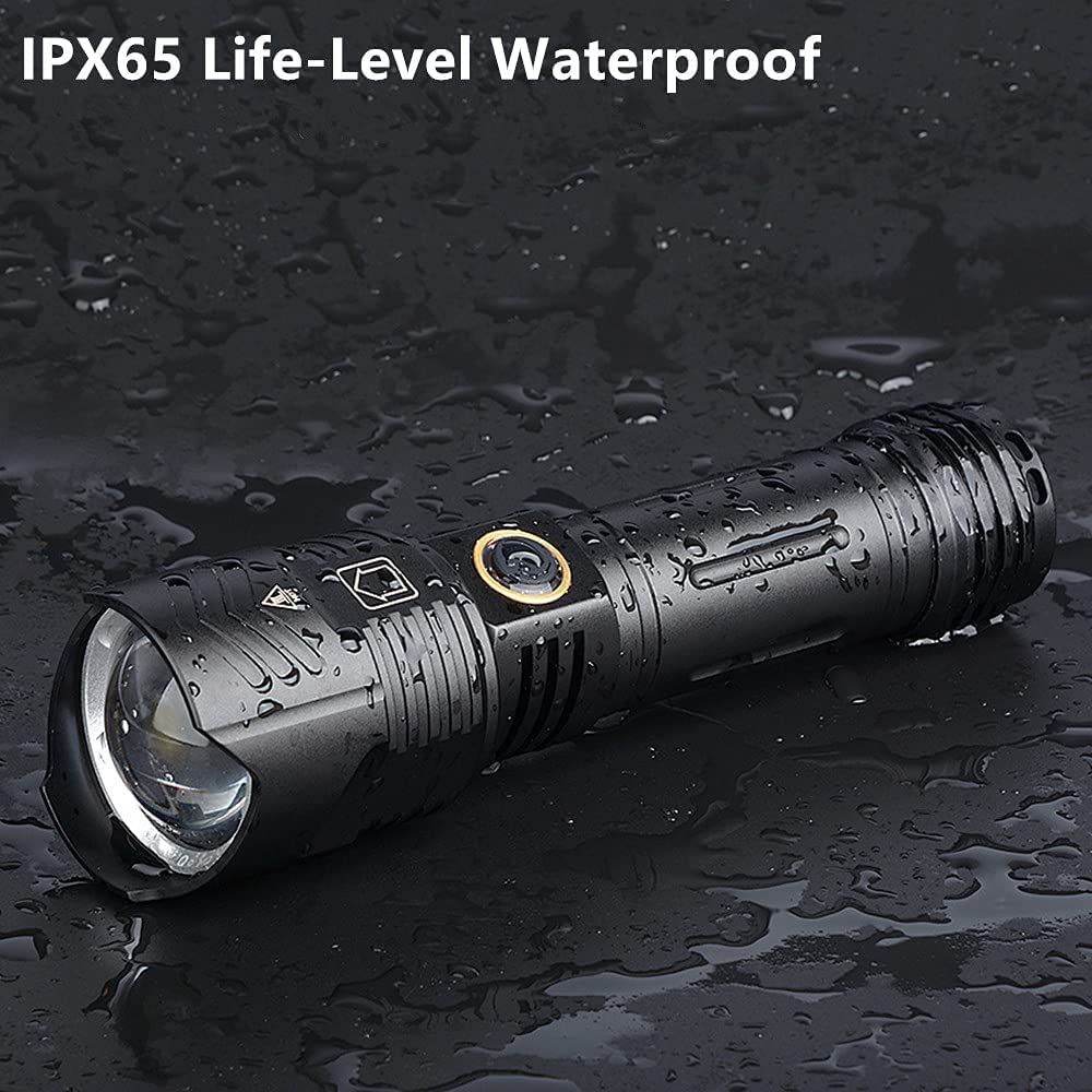 Bikacu Flashlights Rechargeable High Lumens, 1200000 Lumens Led Tactical Flashlight, Powerful Super Bright Zoomable Handhed Flash Light Waterproof 5 Modes Best For Outdoor Camping