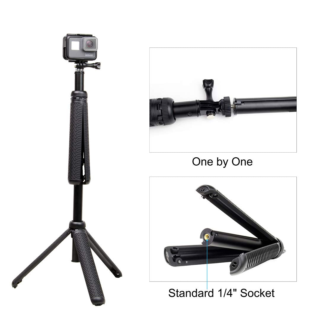 Qiuniu Extendable Selfie Stick/Handgrip/Monopod/Tripod For Gopro Hero 13 12 11 10 9 8 7 6 5 4 3 2 Session 2018, Acaso, Ek5000 Ek7000/Sjcam Sj4000 Sj500 Action Cameras, Cell Phones, Compact Digital Cameras