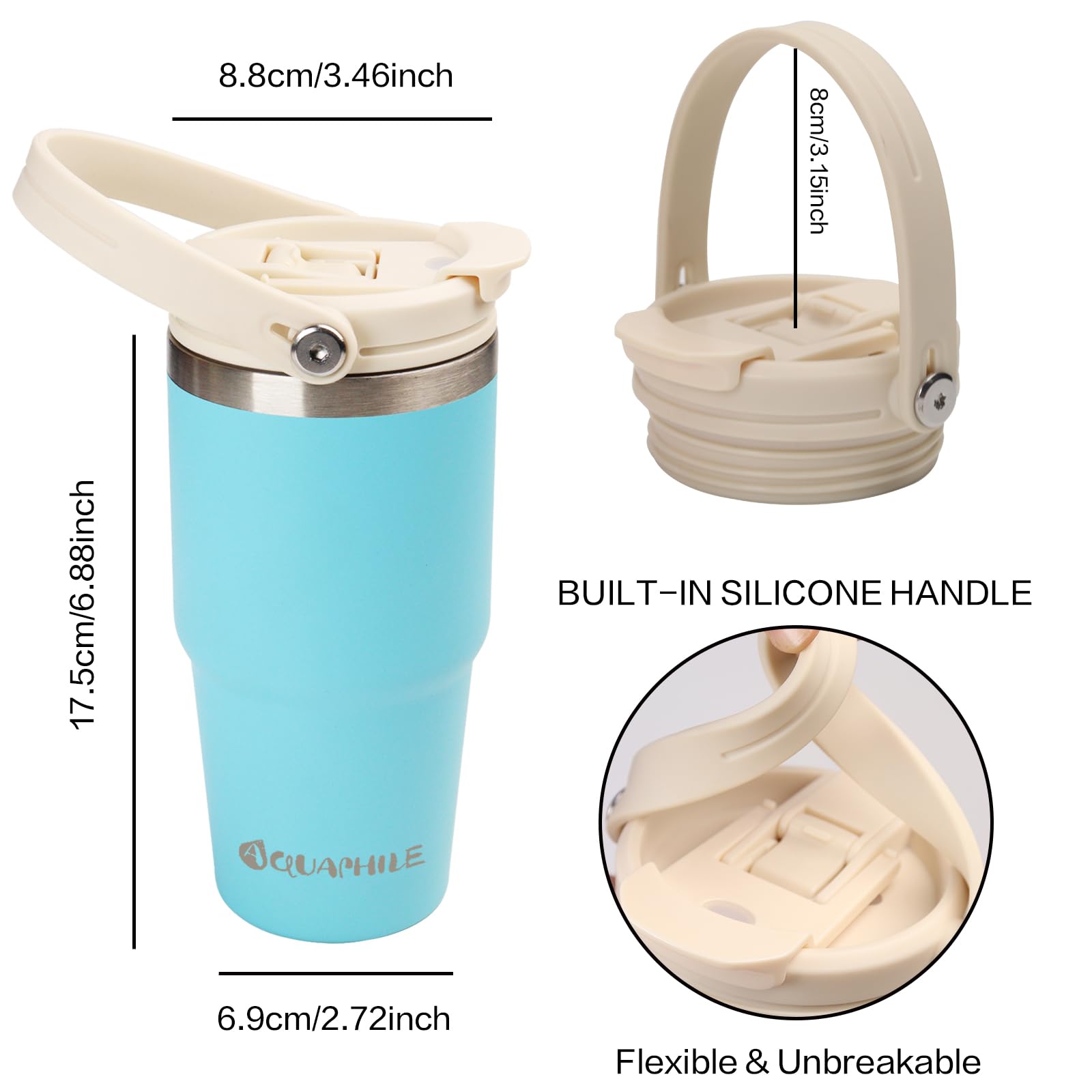 20Oz Tumbler With Handle, Insulated Coffee Tumbler With Leak-Proof 2-In-1 Lid And Straw