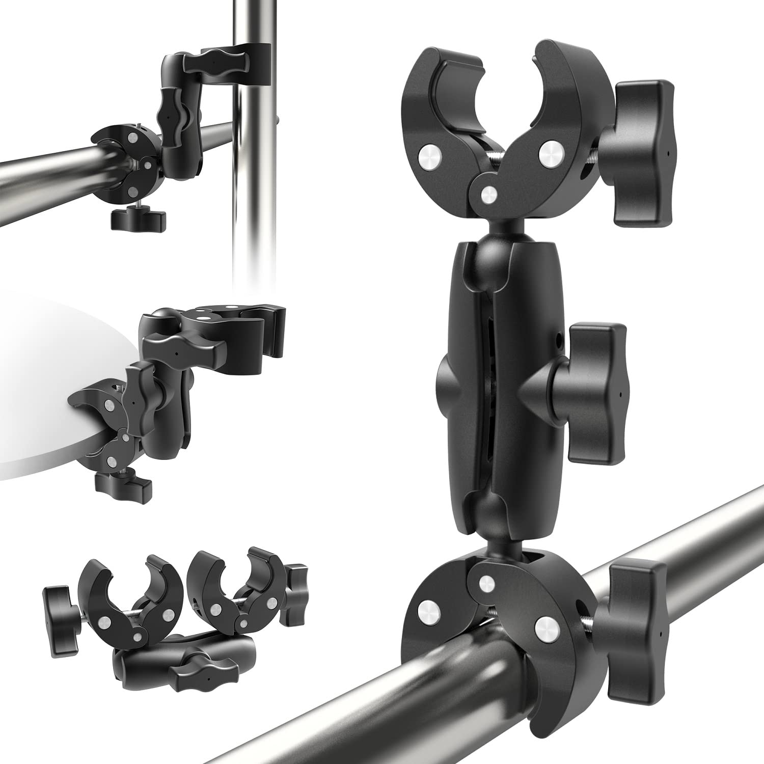 Taisioner Double Super Clamp Mount Umbrella Clamp Camera Clamp Pole Clamp For Monitor Bracket Magic Socket Arm Desk Photo Studio Light Stand, Photography Reflector, Flag Holder Mount, Cross Bar