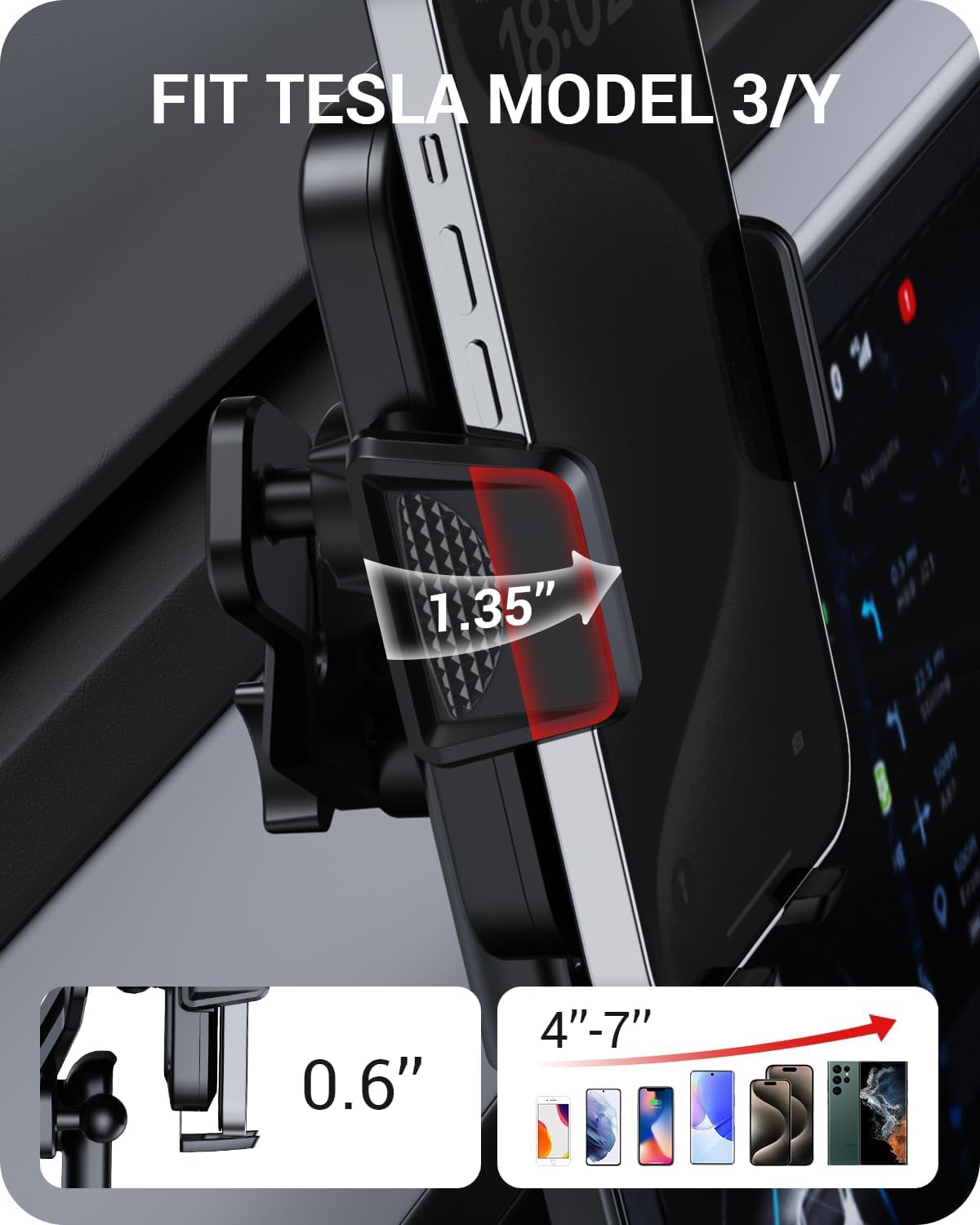 Basenor  Tesla Phone Mount Holder [Large Screen User Friendly] Model 3 Y Strong Adhesion 360° Swivel Cell Phone Stand Tesla Accessories Fits All Iphone Android (Not Fit   Model 3)