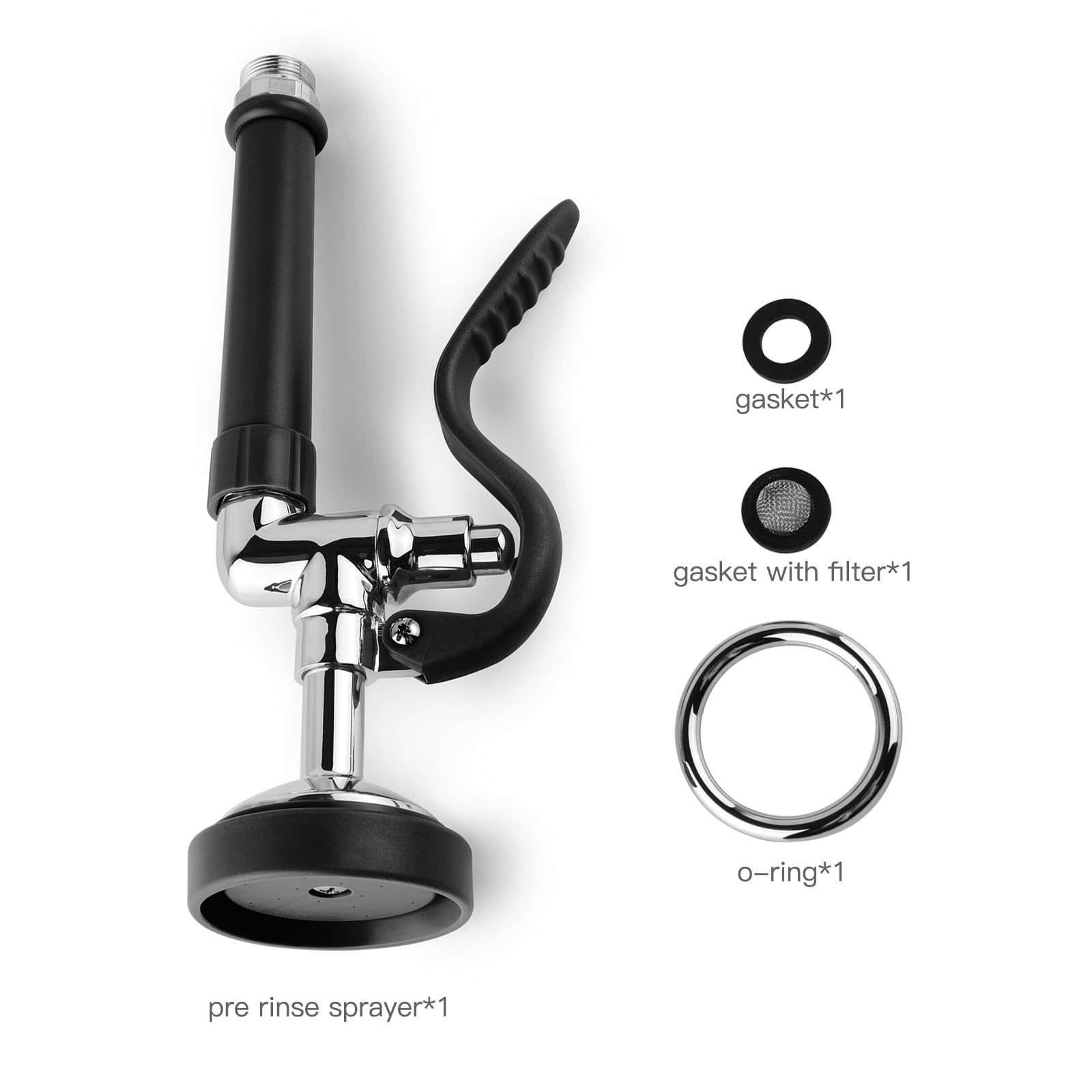 Gosifaca Commercial Sink Sprayer Pre Rinse Sprayer With Ergonomic Handle 1.42Gpm Dish Spray Nozzle Spray Valve,Faucet Parts For Commercial Kitchen Sink,Polished Chrome Finished (Black)