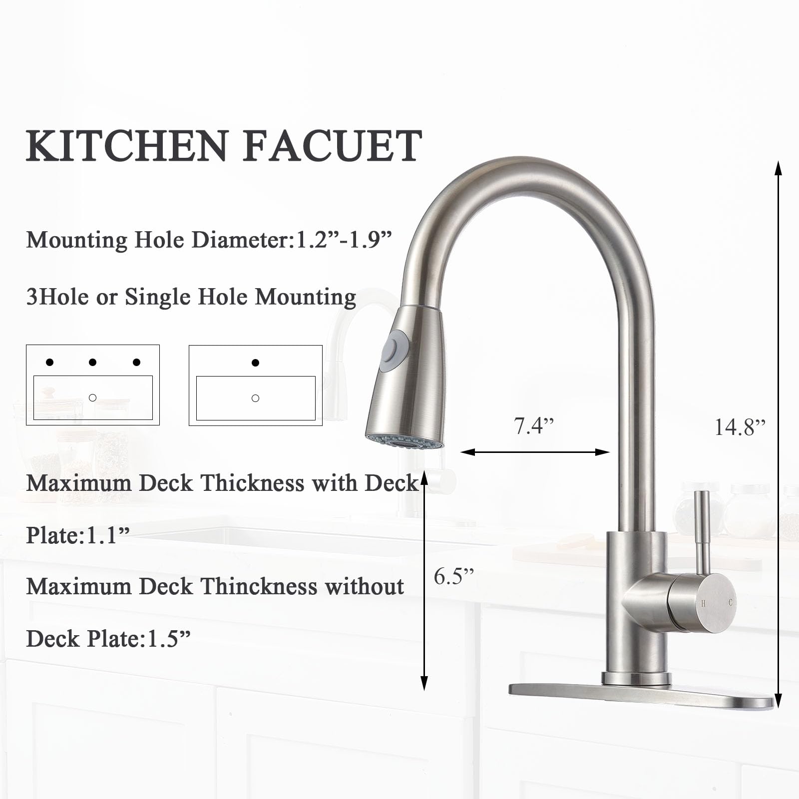 Shaco Kitchen Faucet With Pull Down Sprayer, Single Handle High Arc Stainless Steel Kitchen Sink Faucet For Farmhouse Camper Bar Laundry Rv, Brushed Nickel