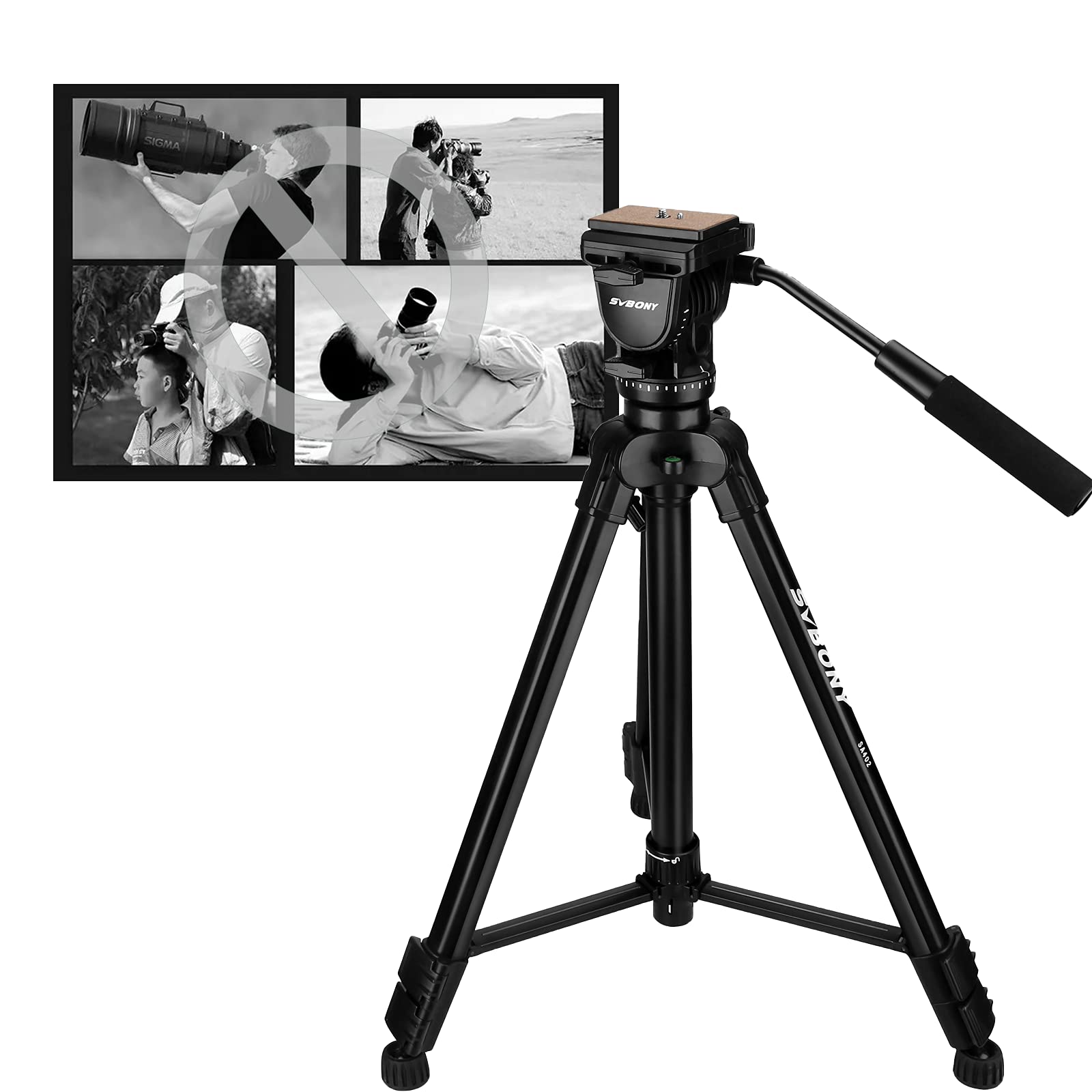 Svbony Sa402 Tripod, Fluid Head Aluminum Travel Tripod With 1/4 Inch Quick Shoe Plate For Spotting Scope And Digital Slr Dslr Cameras Camcorder, Load Up To 13.2 Pounds