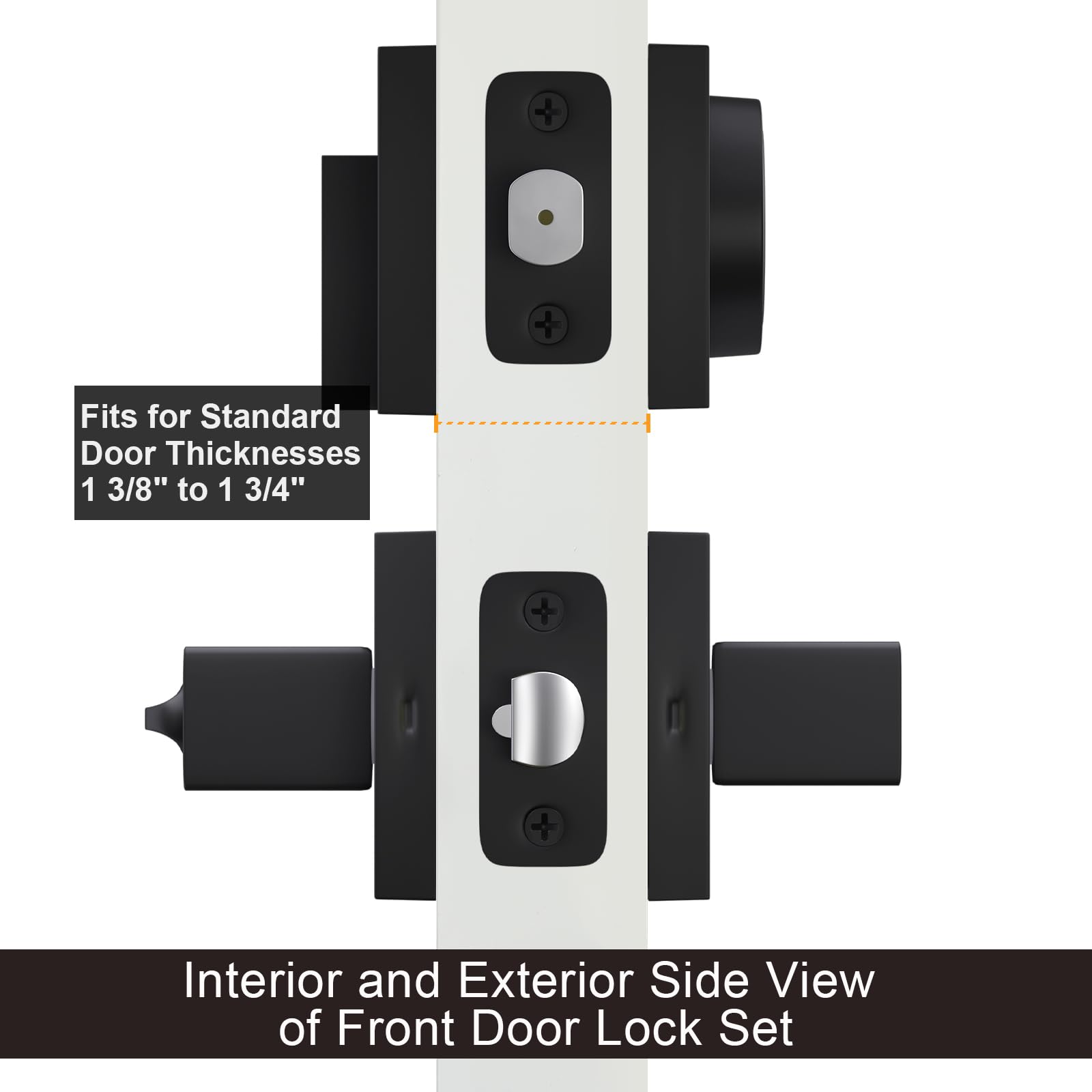Haidms Black Exterior Door Lock Set With Deadbolt, Front Door Handle And Deadbolt Set, Entry Door Locksets, Matte Black Heavy Duty Zinc-Alloyed Front Door Lock Set