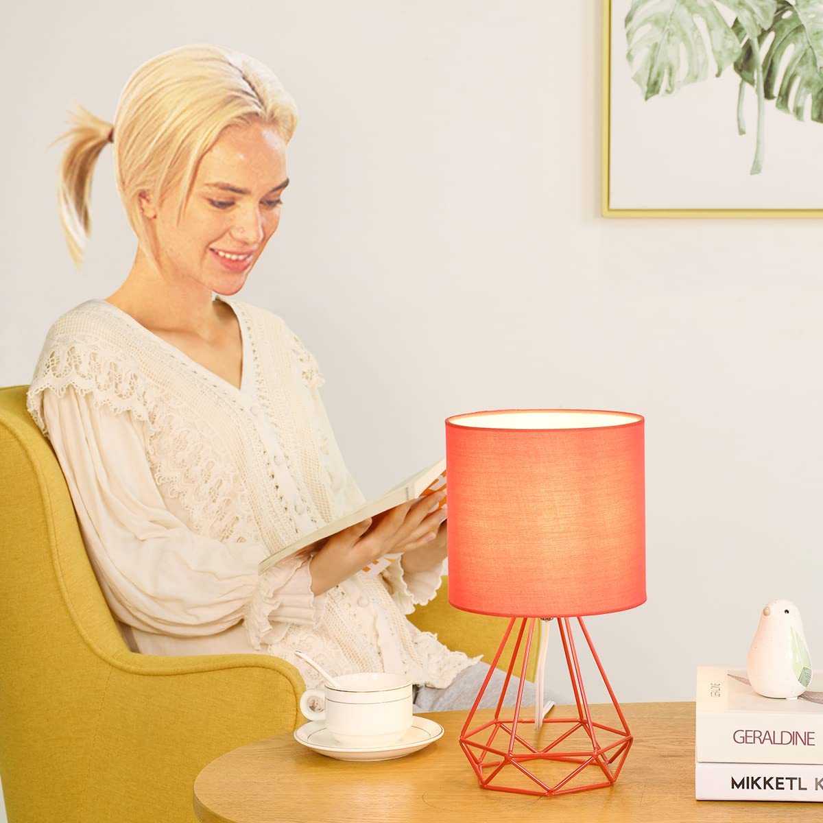 Lampwell Sim Small Table Lamp For Living Room As Bedside Table Lamp For Bedroom,Modern Table Lamp,Kids Table Lamp,Night Table Lamp,Φ6.69×H12.44In,Bulb Excluded,Red Table Lamp