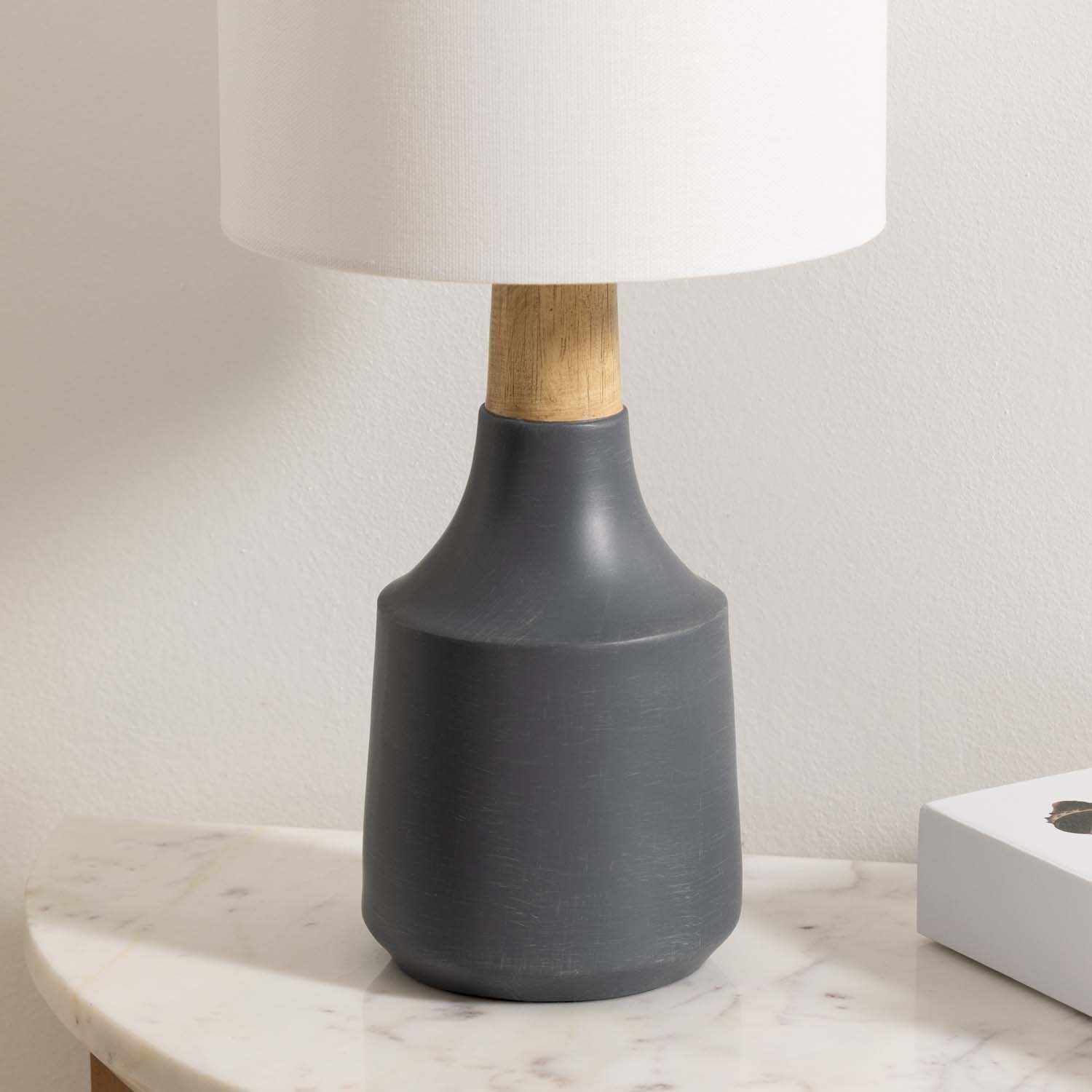 Boutiquerugs Buharkent Modern Resin Bedside Table Lamp For Bedroom Nightstand - End Side Lighting For Living Room - Shade Linen - White, Gray, Beige - 17,5" H