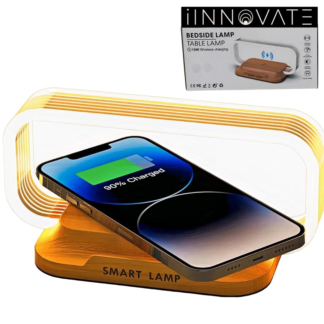 Iinnovate Bedside Table Lamp Wireless Charger, Touch Nightstand Lamp With Usb Port Desk Lamp With Modern Led Light Dimmable For Bedroom, Living Room, Office, 3 Way Touch Control Stepless Dimming