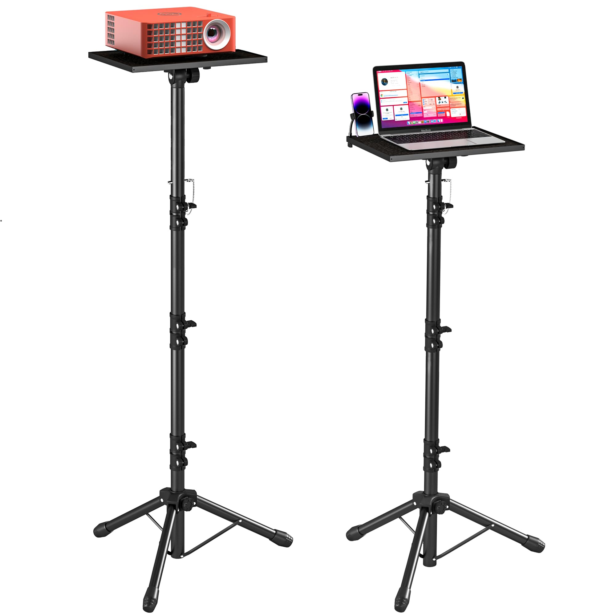 Opking Tall Projector Stand Tripod Adjustable, Laptop Tripod Stand From 22" To 62" With Safety Latch & Gooseneck Phone Holder, Outdoor Projector Stand For Office, Home, Stage, Studio, Dj Racks