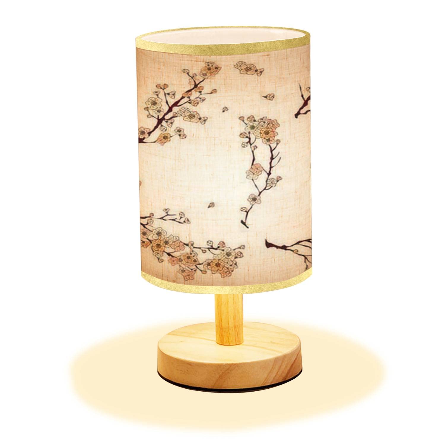 Lopyeijfg Minimalist Bedside Table Lamp Japanese Flower Cherry Blossom Or Peach Blossom For Tattoo Isolate On Wood Nightstand Lamp Bedside Desk Lamp Wood Base Flaxen Fabric Shade For Bedroom Living Room