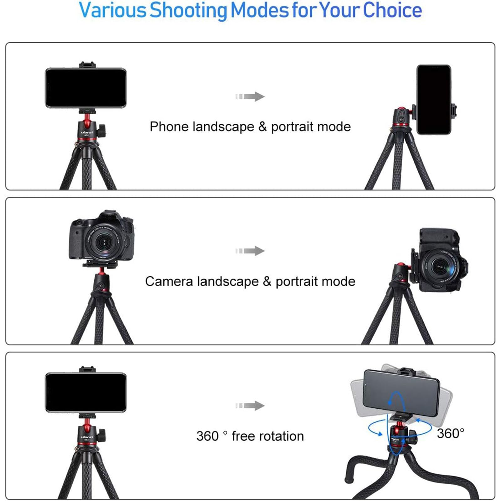 Ulanzi Camera Tripod, Mini Flexible Stand With Phone Holder W Cold Shoe Mount, 1/4'' Screw For Magic Arm, Universal For Iphone 16 15 14 Pro Max Xs Max X 8 Samsung Canon Nikon Sony Cameras