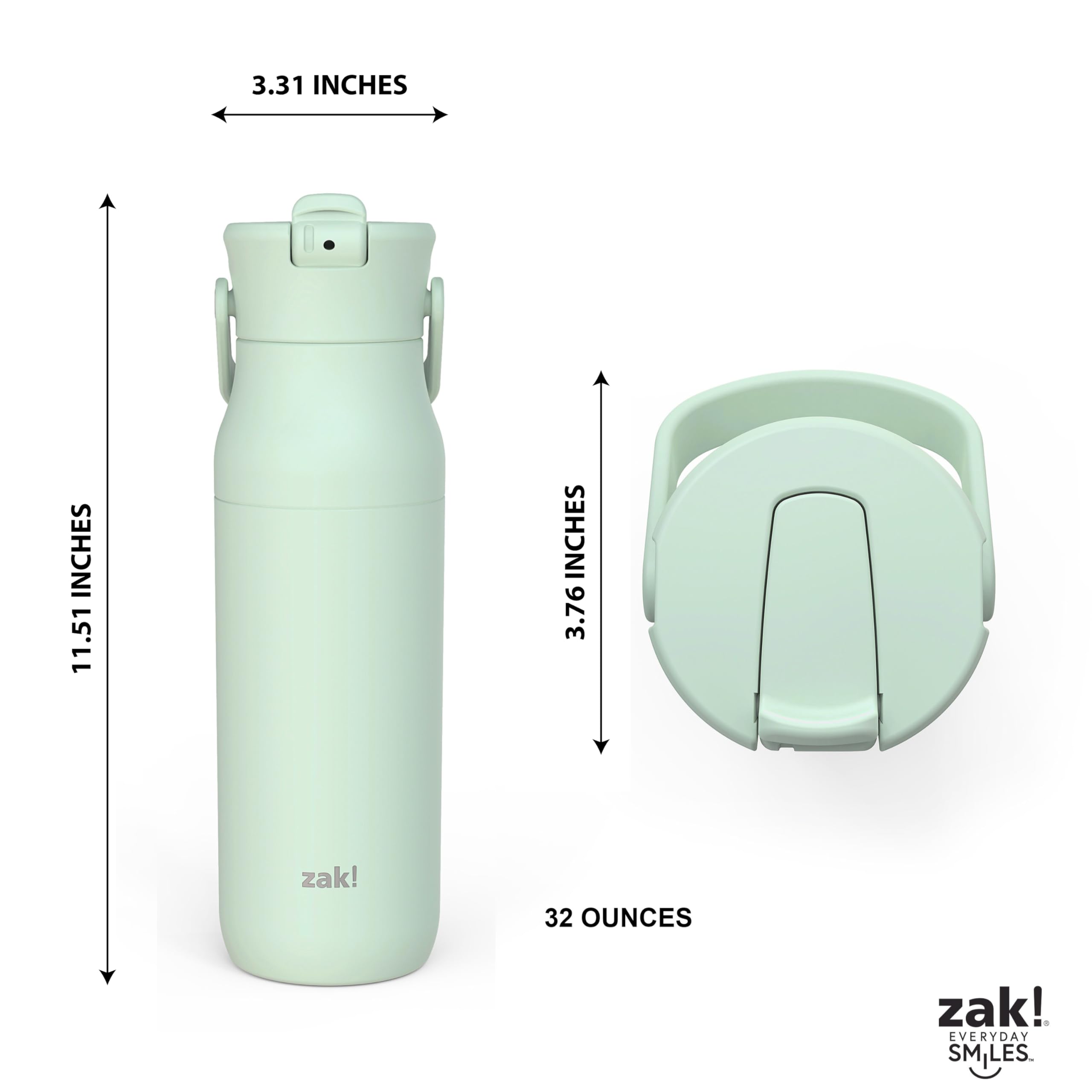 Zak Designs Harmony Water Bottle For Travel Or At Home, 32Oz Recycled Stainless Steel Is Leak-Proof