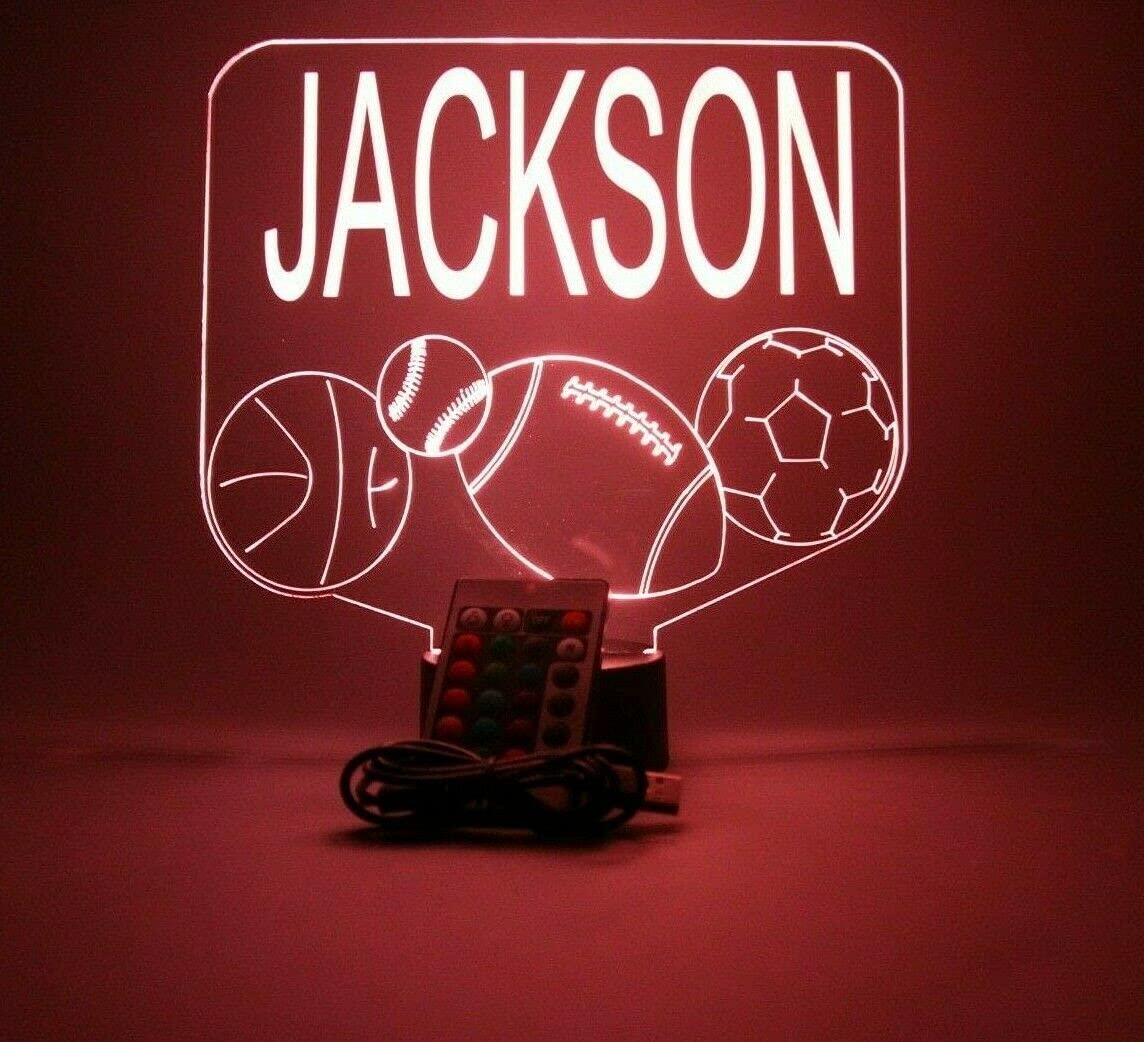 Mirror Mania Sports Array Soccer Ball Baseball Football Basketball With Custom Name Night Light Up Lamp Led Engraved Custom Name Personalized Athletic Table Lamp With Remote, 16 Colors, It'S Wow, Great