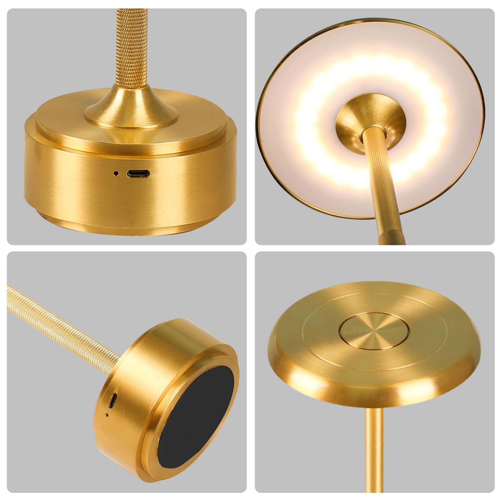 Hapygi 5200Mah Rechargeable Cordless Led Table Lamps Touch Sensor Light, 3-Levels Portable Dimming Wireless Battery Operated Lamp,Night Light/Restaurant Table/Outdoor/Coffee/Bar (Gold)