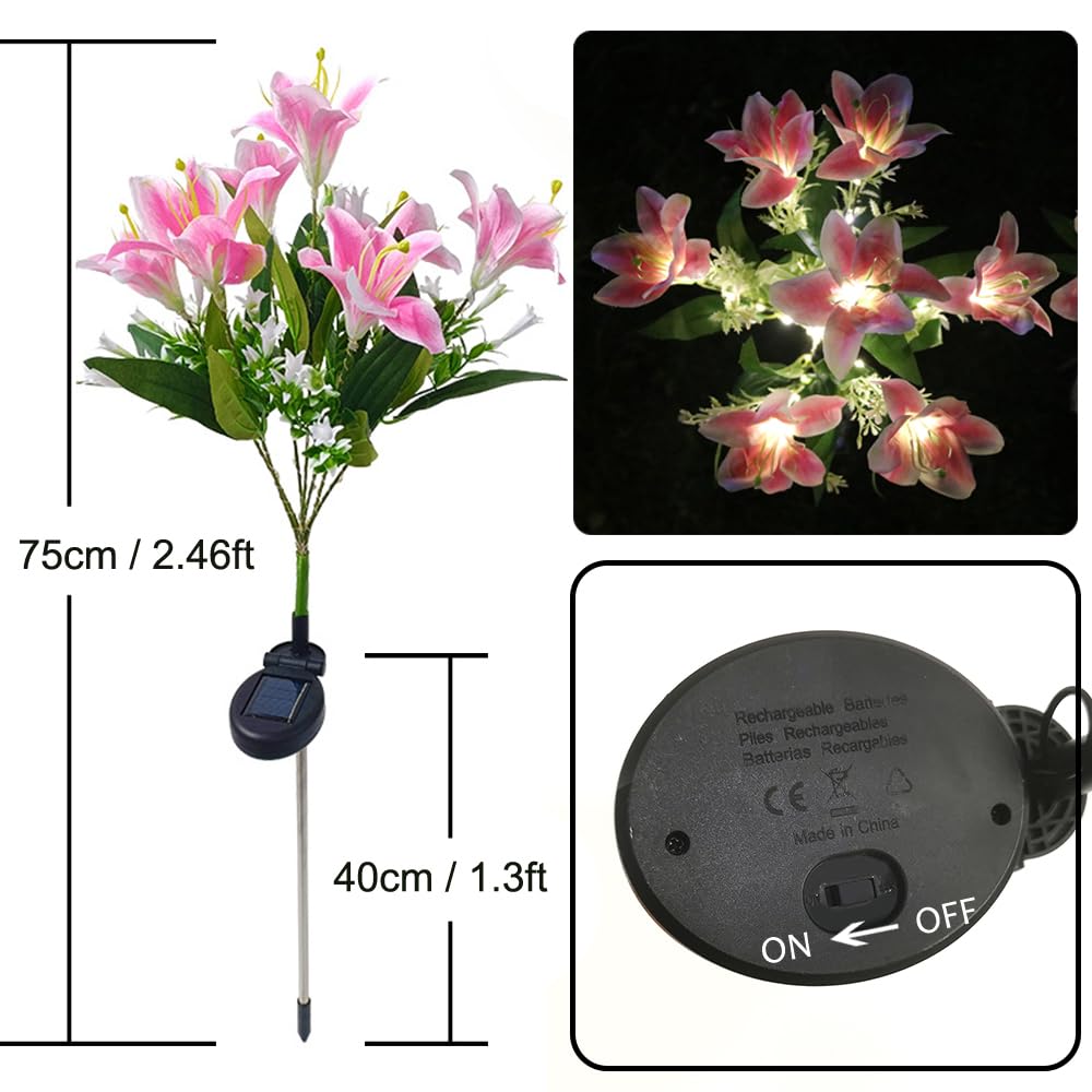 Guocheng Lily Flower Solar Lights Outdoor Garden, 2 Pack Led Solar Flower Lights With Lifelike Lily, Waterproof Solar Stake Lily Lights For Courtyard Pathway Flowerbed Lawn Decor(Pink)