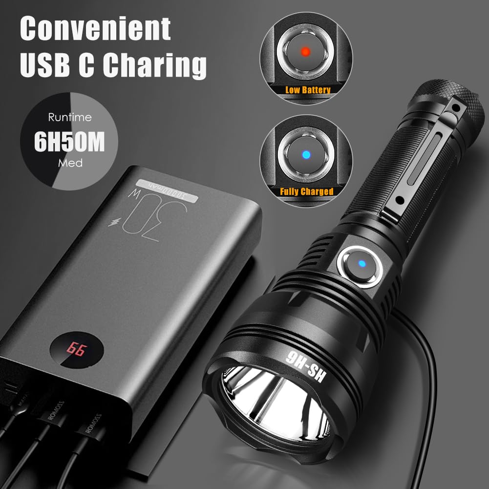 Home Safety H7 Edc Usb Rechargeable Flashlight, High Lumens Utility Flashligt Powerful Pocket Light With Sft-40 Led & Tir Lens Bright Waterproof Torch For Home Emergency,Home (H6 Powerful Light)