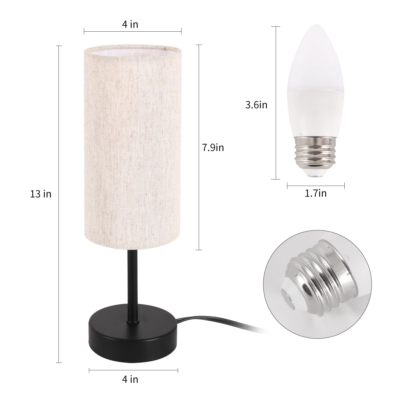 Rislg Small Table Lamp, Bedside Table Lamp For Bedroom, Lamp For Nightstand With Linen Fabric Shade, Minimalist Modern Desk Lamp For Living Room Office Dorm Kids Room