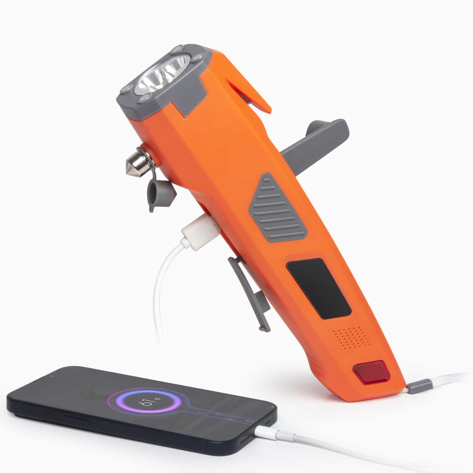 Luxon 7 In 1 Car Emergency Escape Tool: Led Flashlight,Window Breaker,Seat Belt Cutter,Type-C Charger,Sos Light,Hand Cranking Charge,Magnetic,Rechargeable For Vehicle Rescue,Camping, Hiking (Orange)