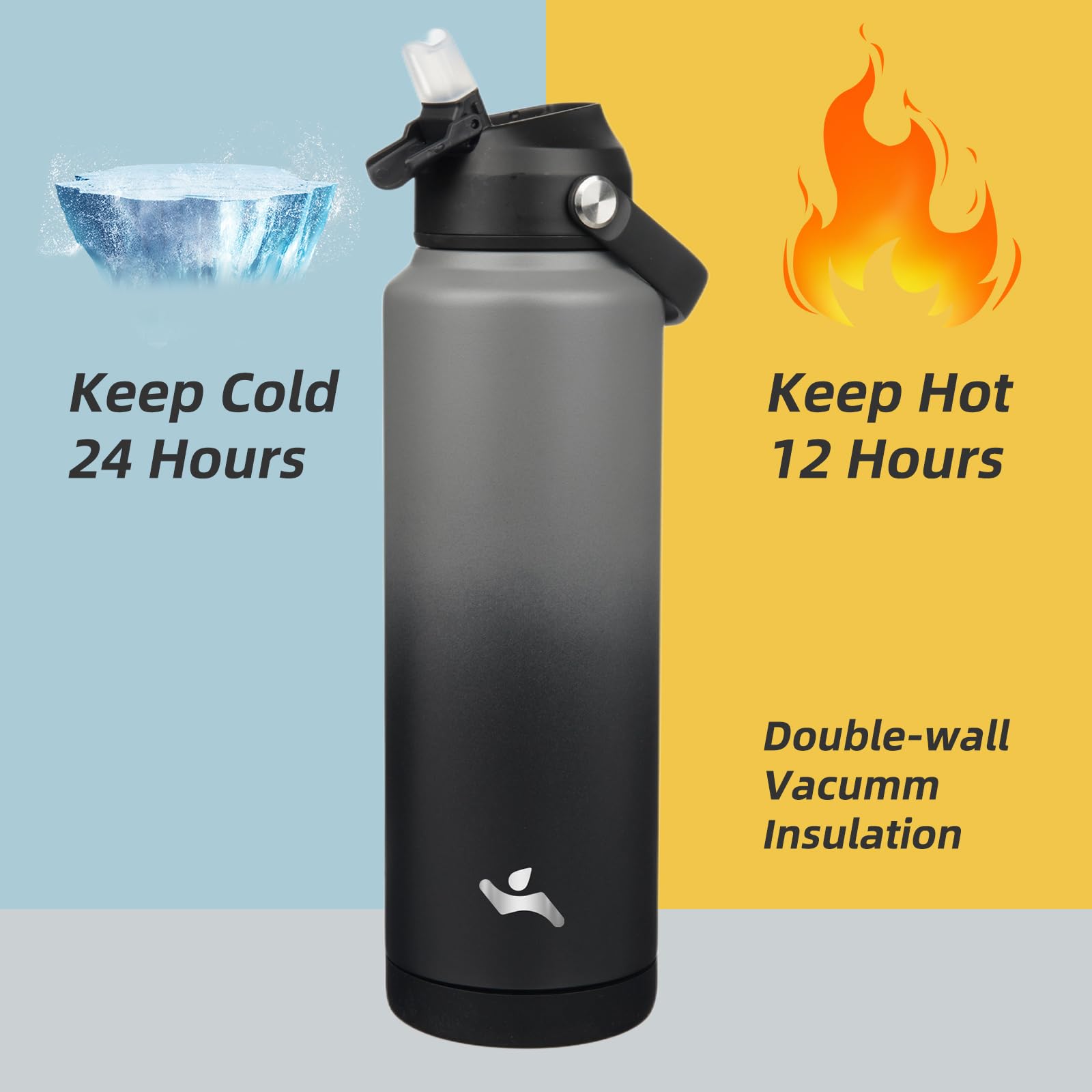 Insulated Water Bottle With Straw Lid,40 Oz Stainless Steel Vacuum Metal Bottle