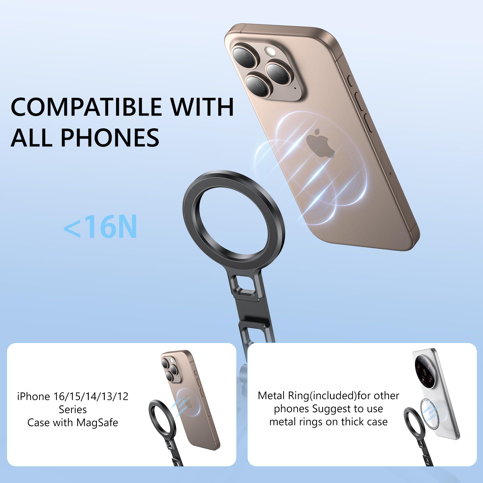 Vrig Express Magnetic Pocket Phone Tripod,Foldable Tripod Mount,Smartphone Holder Desk Stand,Handle Stick With Arca-Swiss,Cold Shoe Mount For Magsafe Iphone 16/15/14/13/12,Video,Vlog,Travel