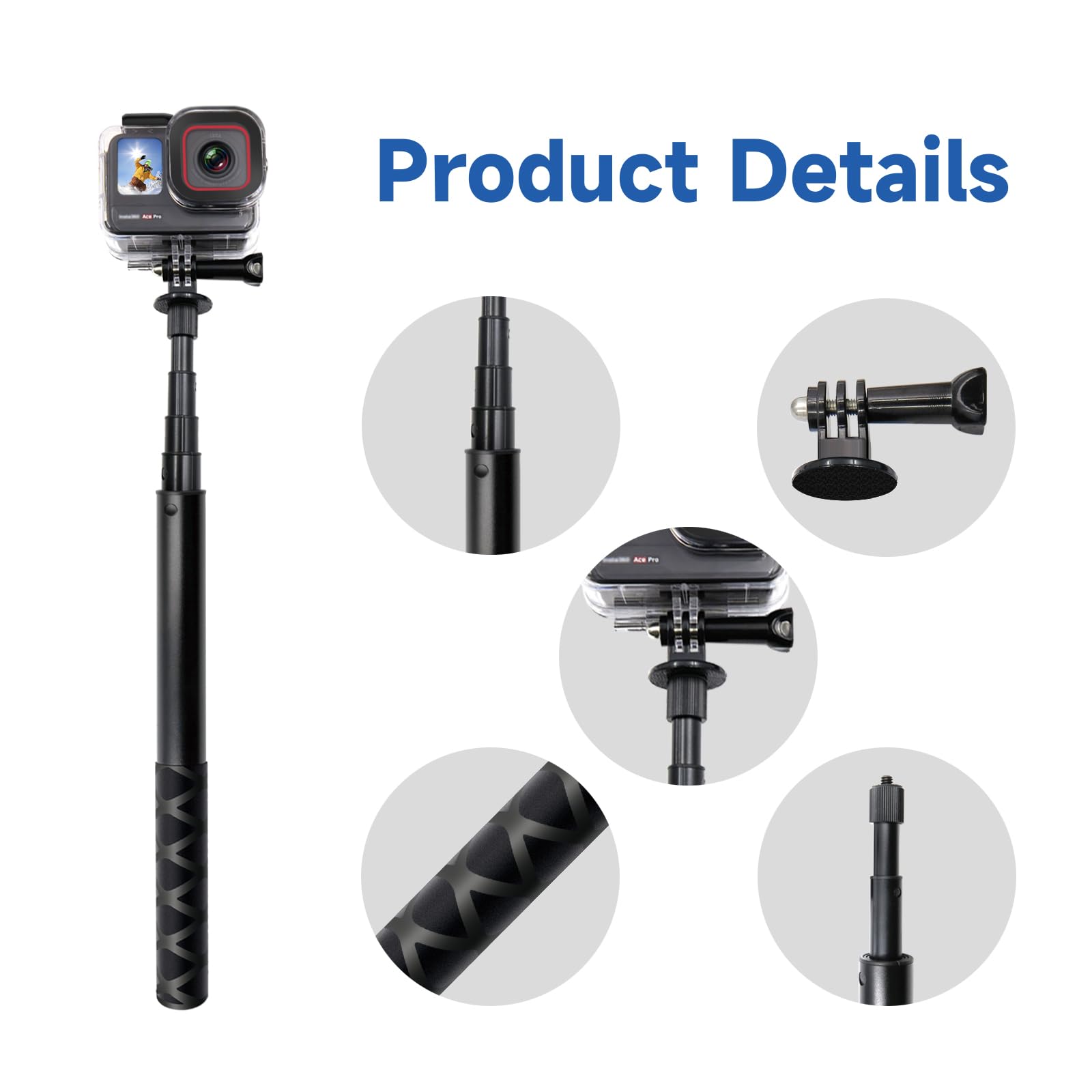 Shoot Selfie Stick 45.2Inch/115Cm Extension Invisible Monopod Compatible For Gopro Hero 13/12/11/10/9 For Insta 360 Ace Pro X4 X3 Dji Action 4 3 2 Akaso And Other Action Cameras