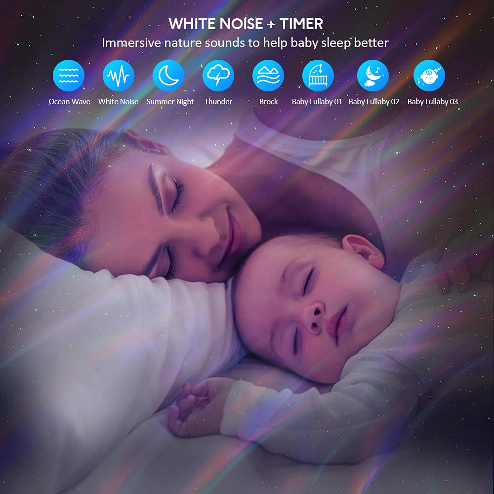 Somktn Aurora Projector, Northern Lights Galaxy Light Projector With White Noise Sound Machine Bluetooth Speaker/Timer/Remote/App Control, Work With Alexa, Star Projector For Ceiling Bedroom, Kids Adults