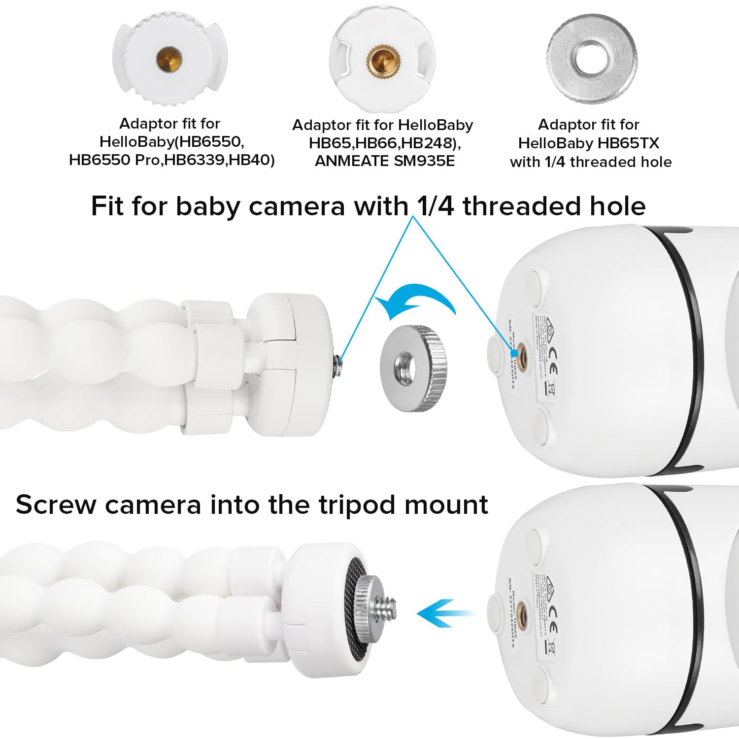 Wochel Tripod Baby Monitor Mount For Hellobaby Hb65/Hb40/Hb6550/Hb66/Hb6339/Hb6550 Pro, Anmeate Sm935E, Flexible Baby Camera Mount Attach Your Camera Wherever You Want