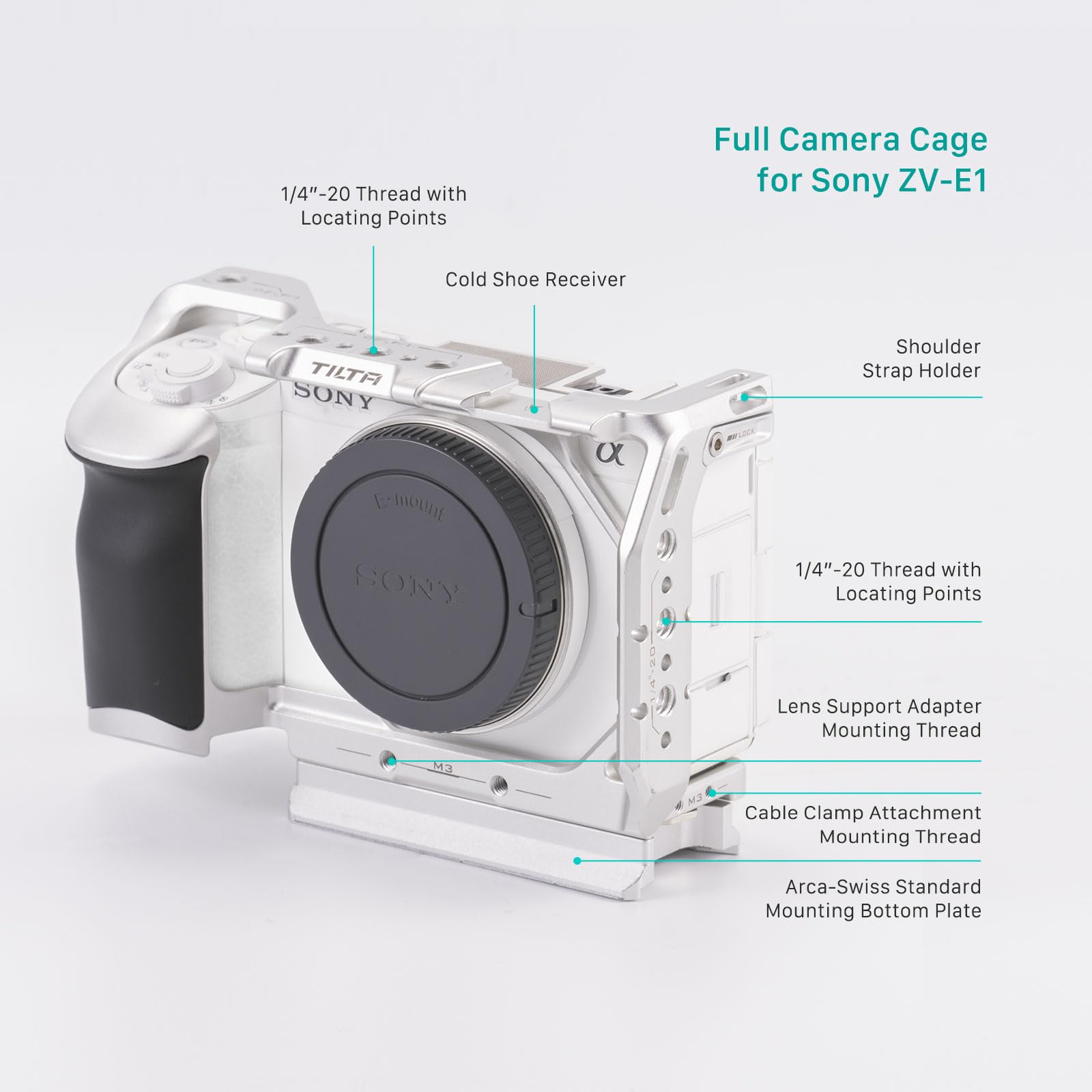 Tilta Camera Cage For Zv-E1 Pro Kit  Includes Nato Top Handle, Cooling System, Rod, Lws Baseplate  Cold Shoe, Nato Rail, M3 And 1/4""-20 Threads Mounts  Silver