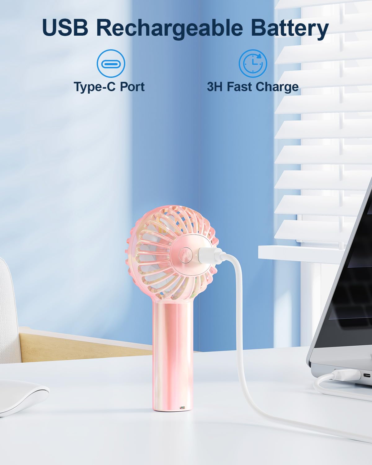 Portable Mini Handheld Fan, Small Personal Hand Held Fan With Base, Cute Design Usb Rechargeable Fan