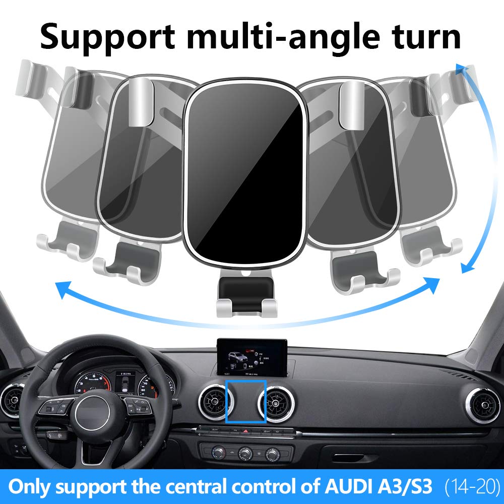 Musttrue Lunqin Car Phone Holder For Audi A3 S3 Rs3 8V 2014 2015 2016 2017 2018 2019 2020 Auto Interior Accessories Best Phones Mount Cell Cellphone Mobile Cradle Charging Navigation Bracket Air Vent Accessory