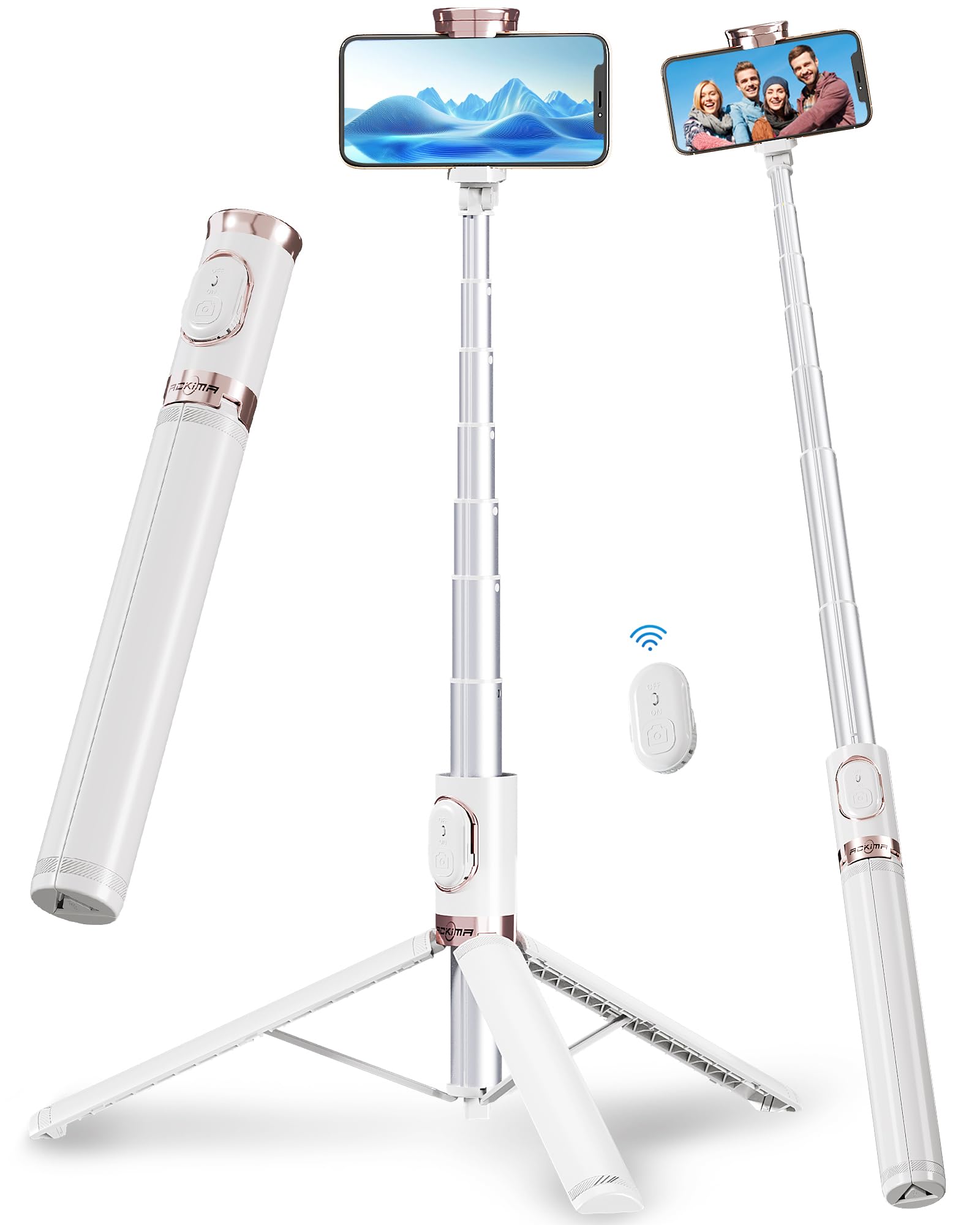 Ackima 67" Selfie Stick Phone Tripod, All-In-1 Cell Phone Tripod With Wireless Remote, Extendable Compact Tripods Portable Travel Stand For Iphone Android Selfie/Video Recording/Live Stream/Vlog