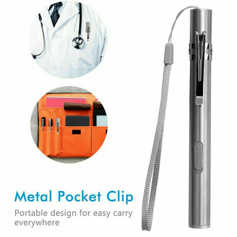 The Perfect Part Usb Rechargeable Mini Led Flashlight  5" Stainless Steel Clip Torch Pen Light With Usb Cable  Small Handy Pocket Torch For Medical Inspection Camping Work Repair Outdoor Activities