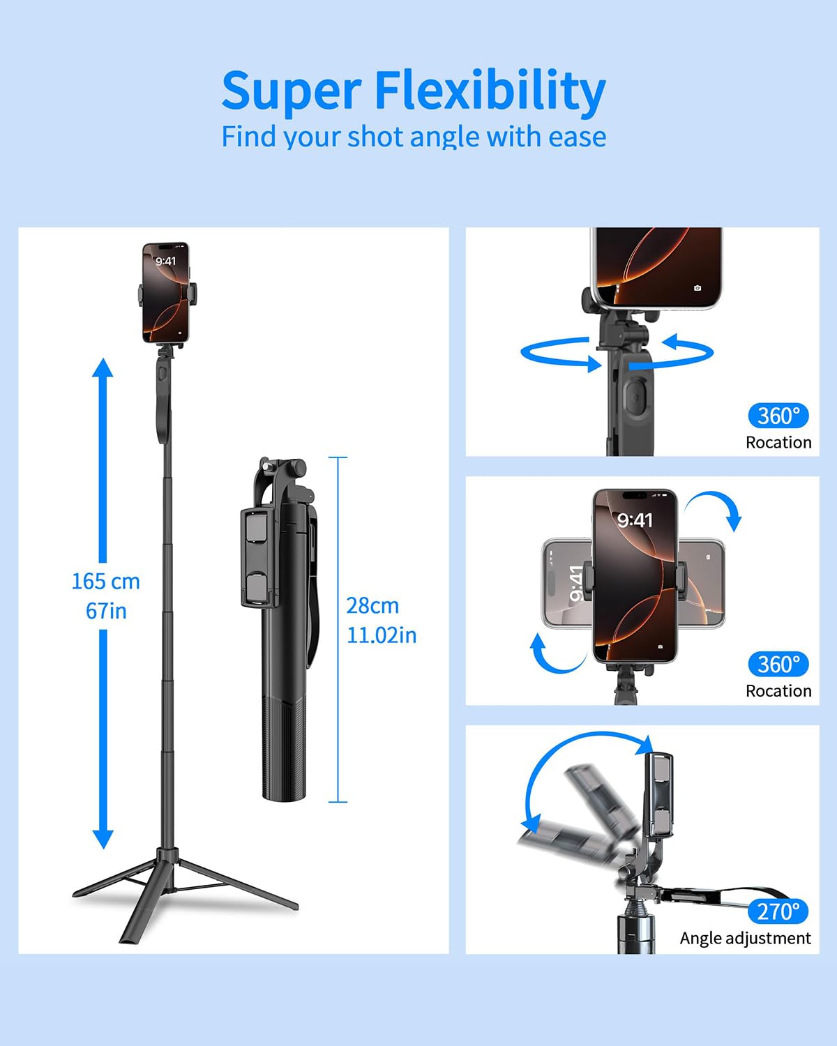 Lysoatur Auto Face Tracking Tripod 360° Rotation, 67" Tripod For Iphone Selfie Stick,Phone Tripod Stand Holder With Remote Gesture Control,No App, For Live Video Tiktok Live Vlog Streaming Video