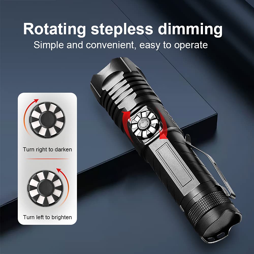 Junchi Super Bright Led Flashlight Usb Rechargeable,Xhp99 1200000 Lumens Tactical Flash Light With 4 Modes Stepless Dimming Zoomable Waterproof Powerful Handheld Torch For Camping Hiking Emergency