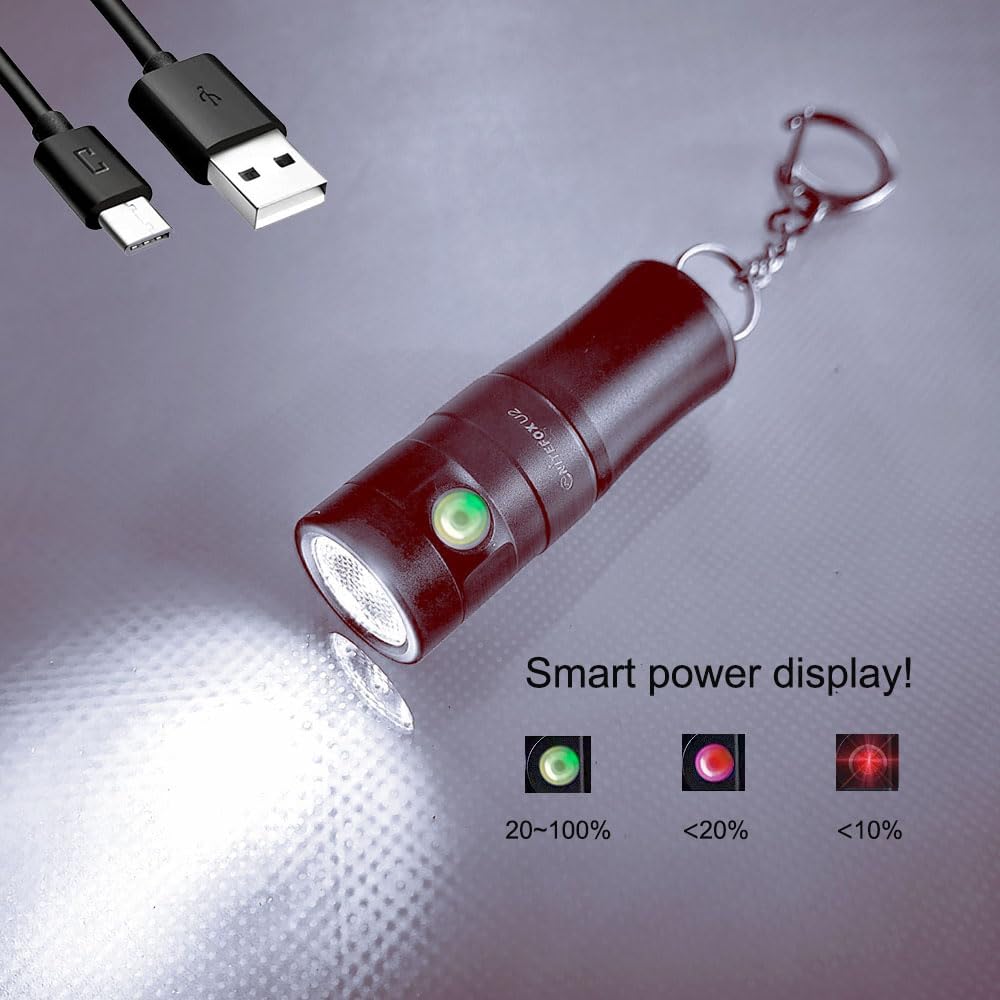 Nitefox U2 Mini Keychain Flashlight Usb Rechargeable Side Switch 400 Lumens High Bright With Built-In Battery Tiny Small Torch For Everyday Edc Emergency Dog Walking Camping Hiking
