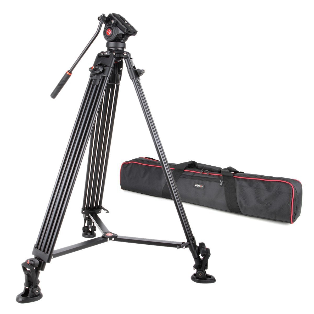 Viltrox Vx-18M Professional Aluminum Alloy Heavy Duty Video Camera Camcorder Panorama Tripod With Fluid Drag Head For Dslr Video Recorder,188Cm/74 Inch