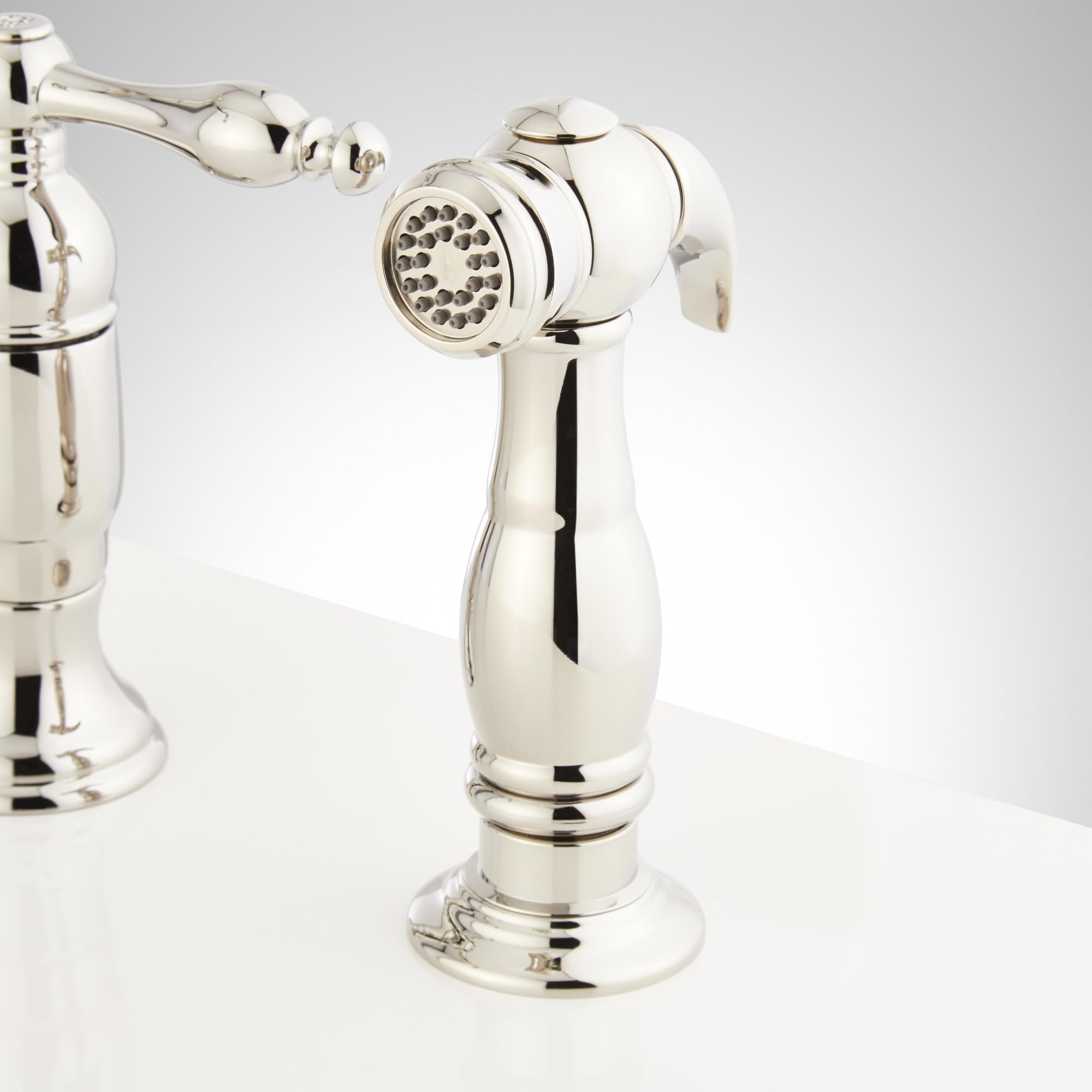 Signature Hardware 954037 Delacour 1.75 Gpm Double Handle Bridge Kitchen Faucet With Side Spray - Polished Nickel